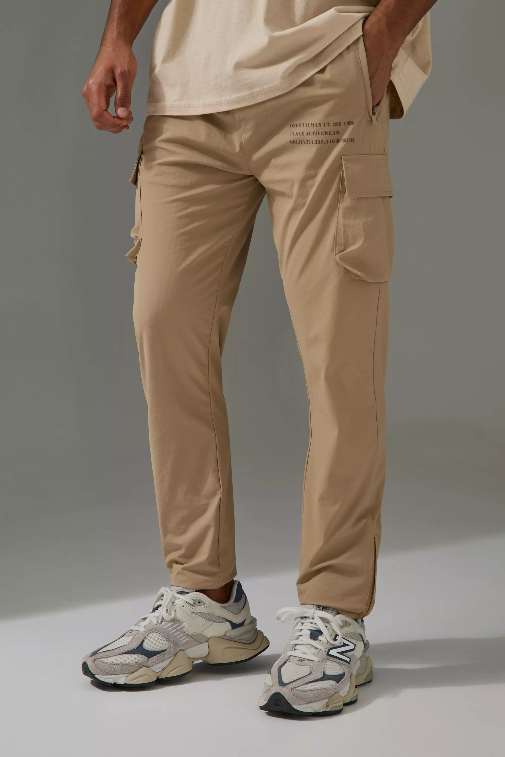 Beige Man Active Gym Technical Cargo Sweatpants