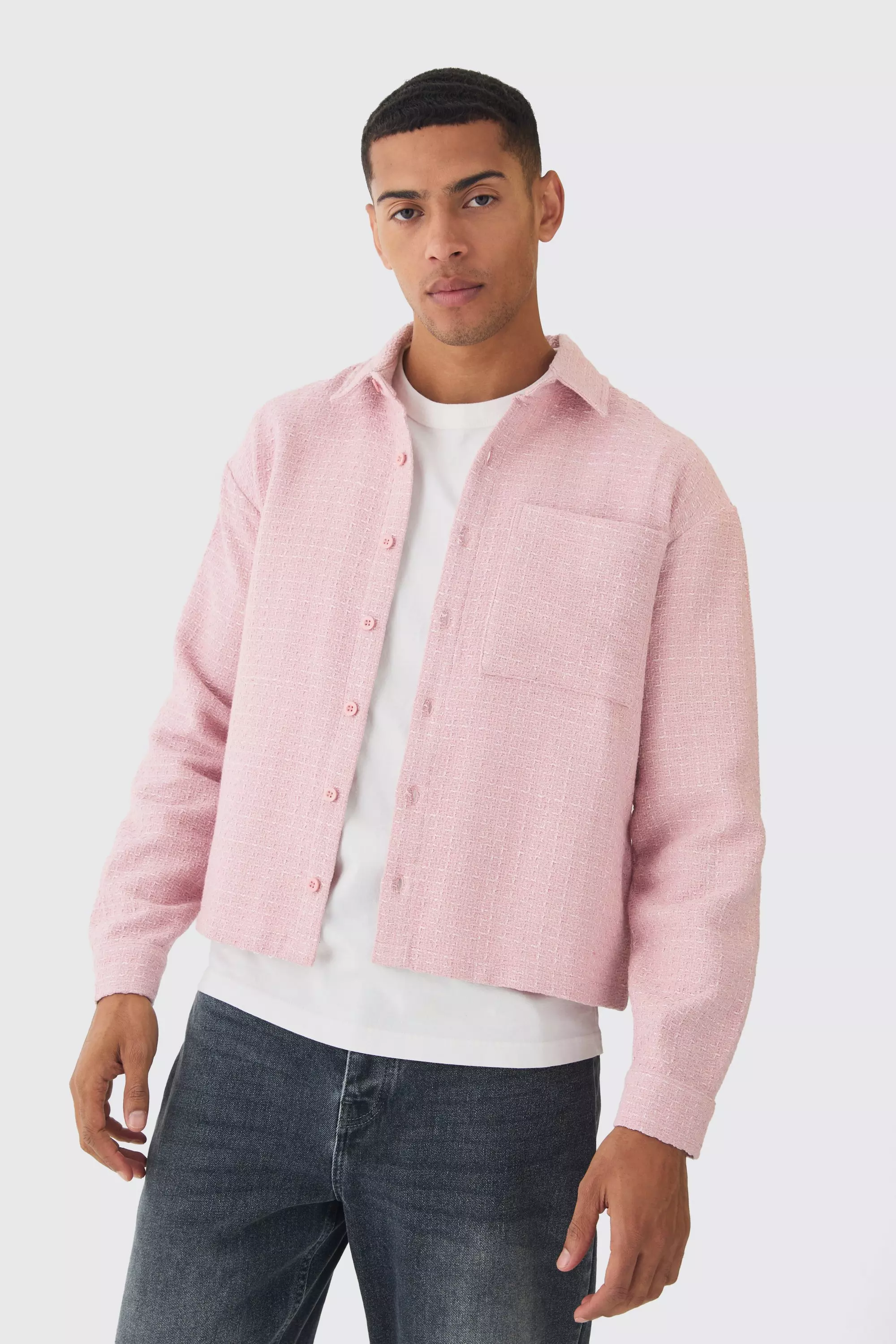 Regular Boucle Overshirt Dusty pink