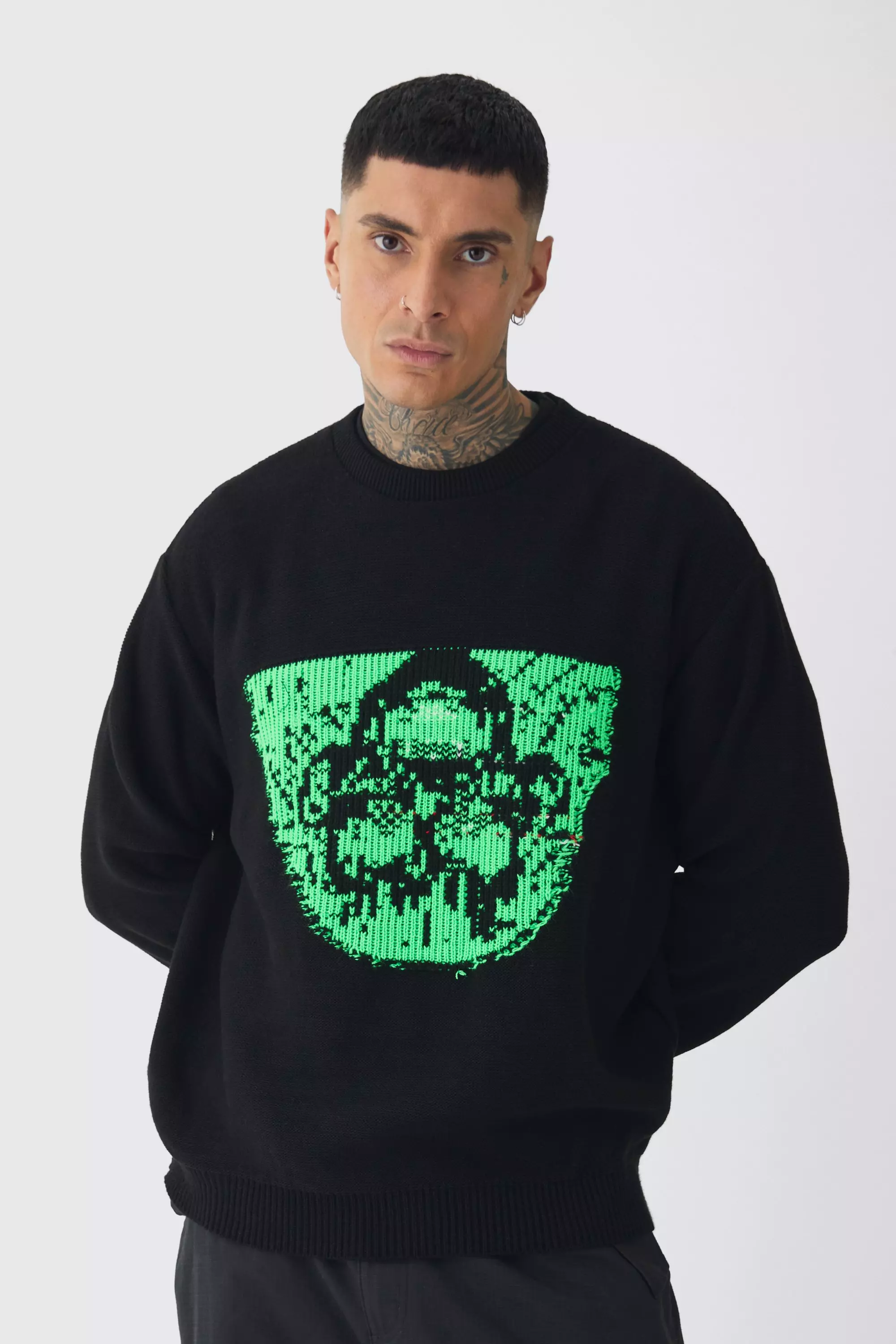 Tall Oversized Reverse Knit Halloween Sweater Black