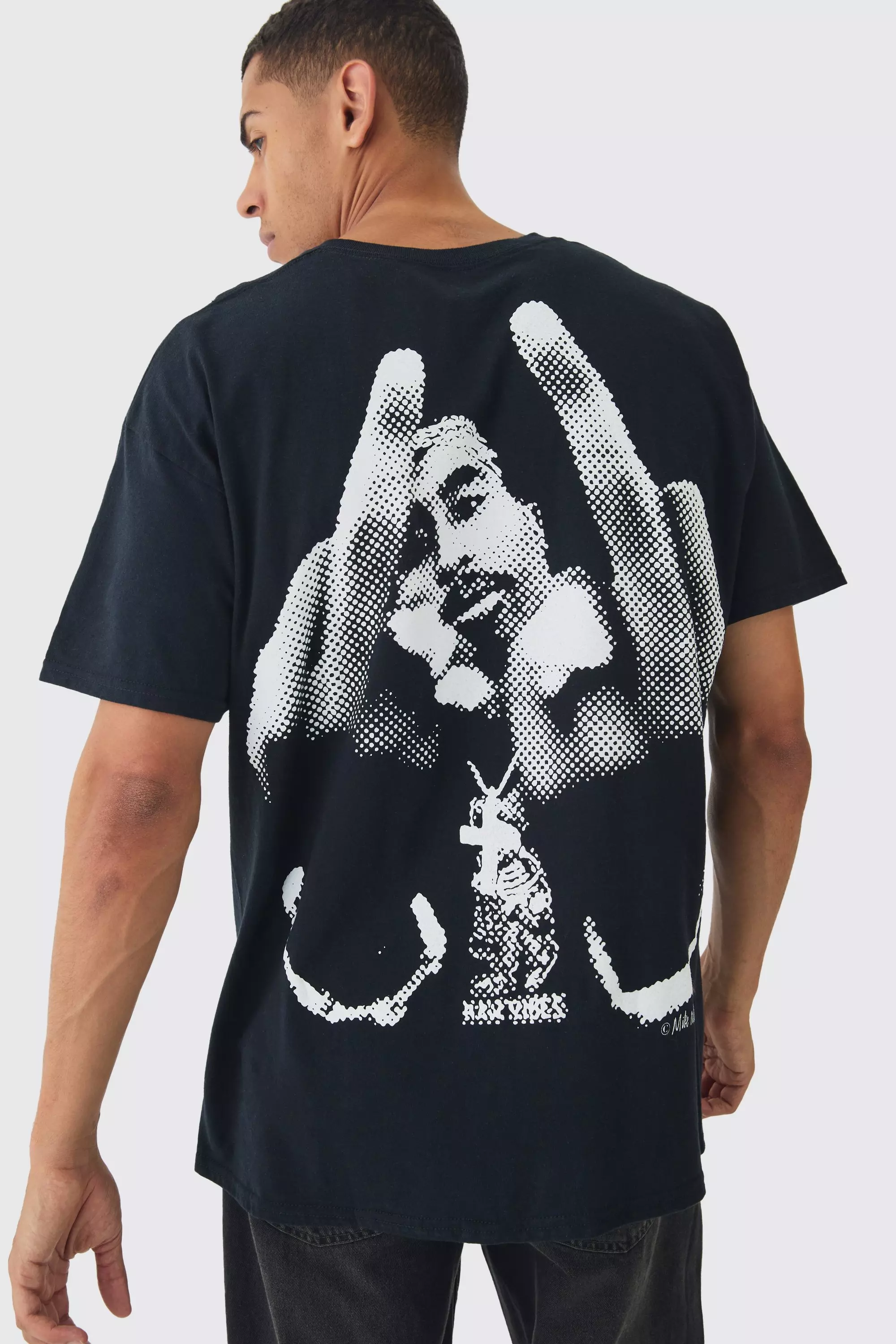 Oversized Tupac License Print T-Shirt Black