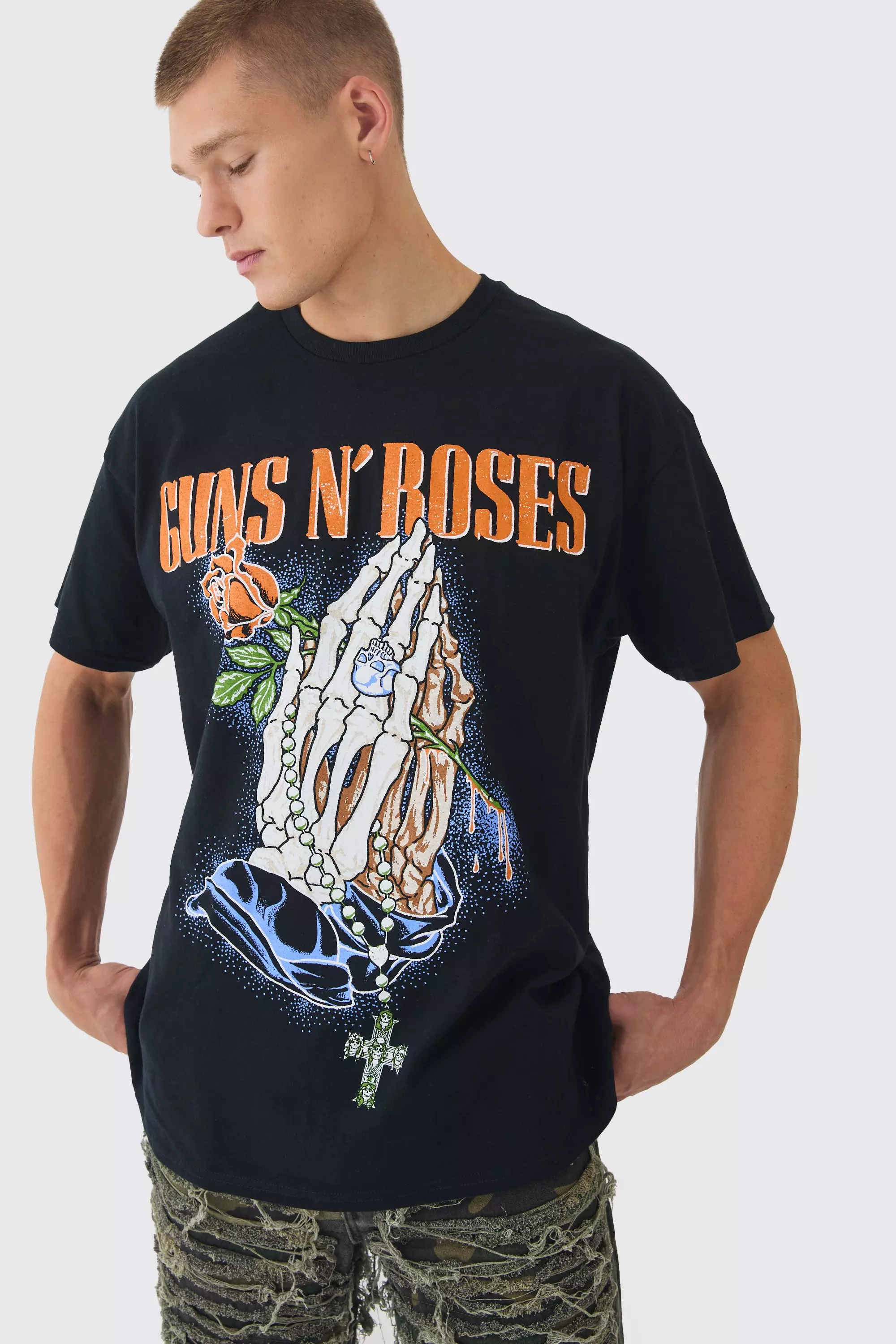 Oversized Guns n Roses License Print T-Shirt Black