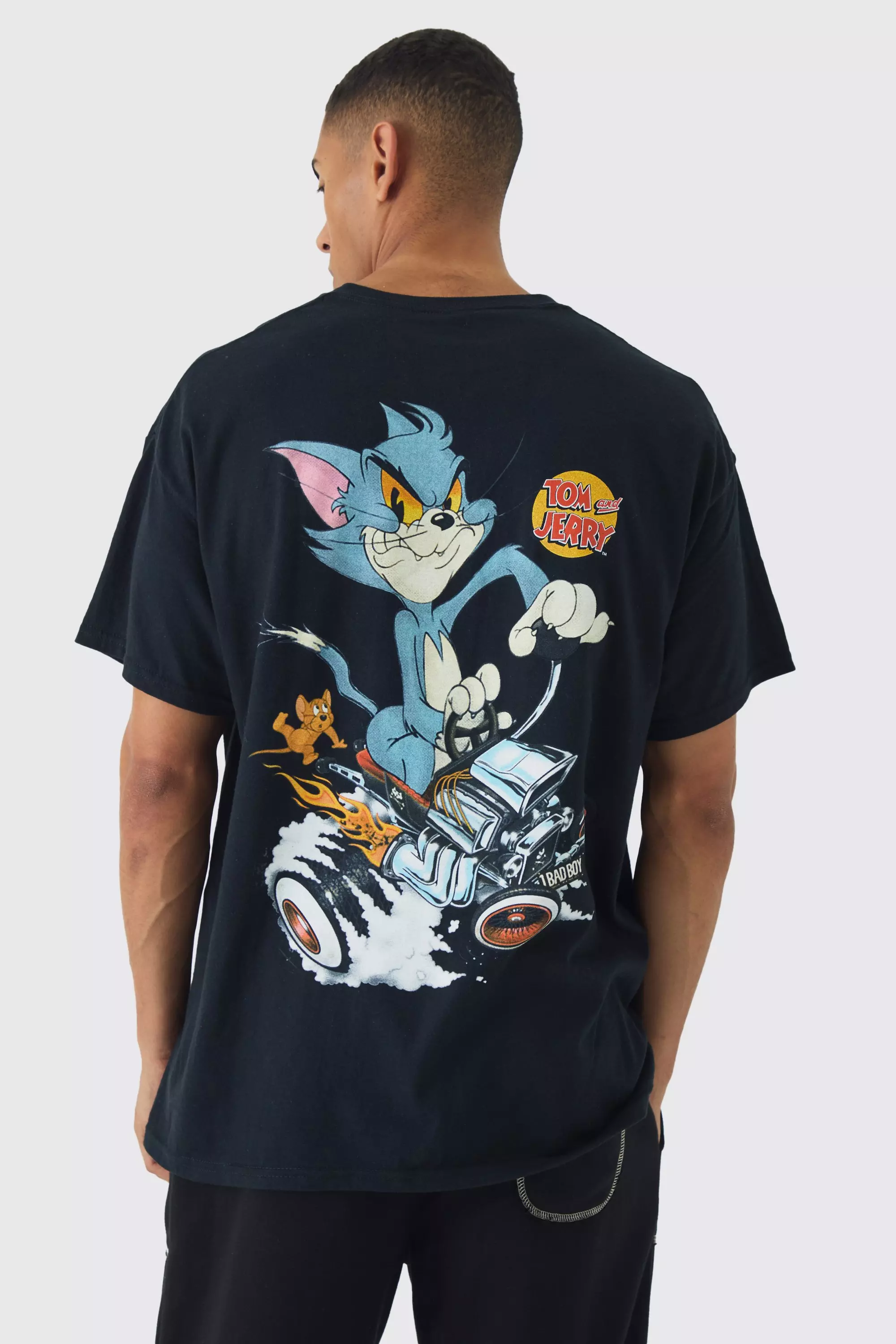 Oversized Large Scale Looney Tunes License Print T-Shirt Black