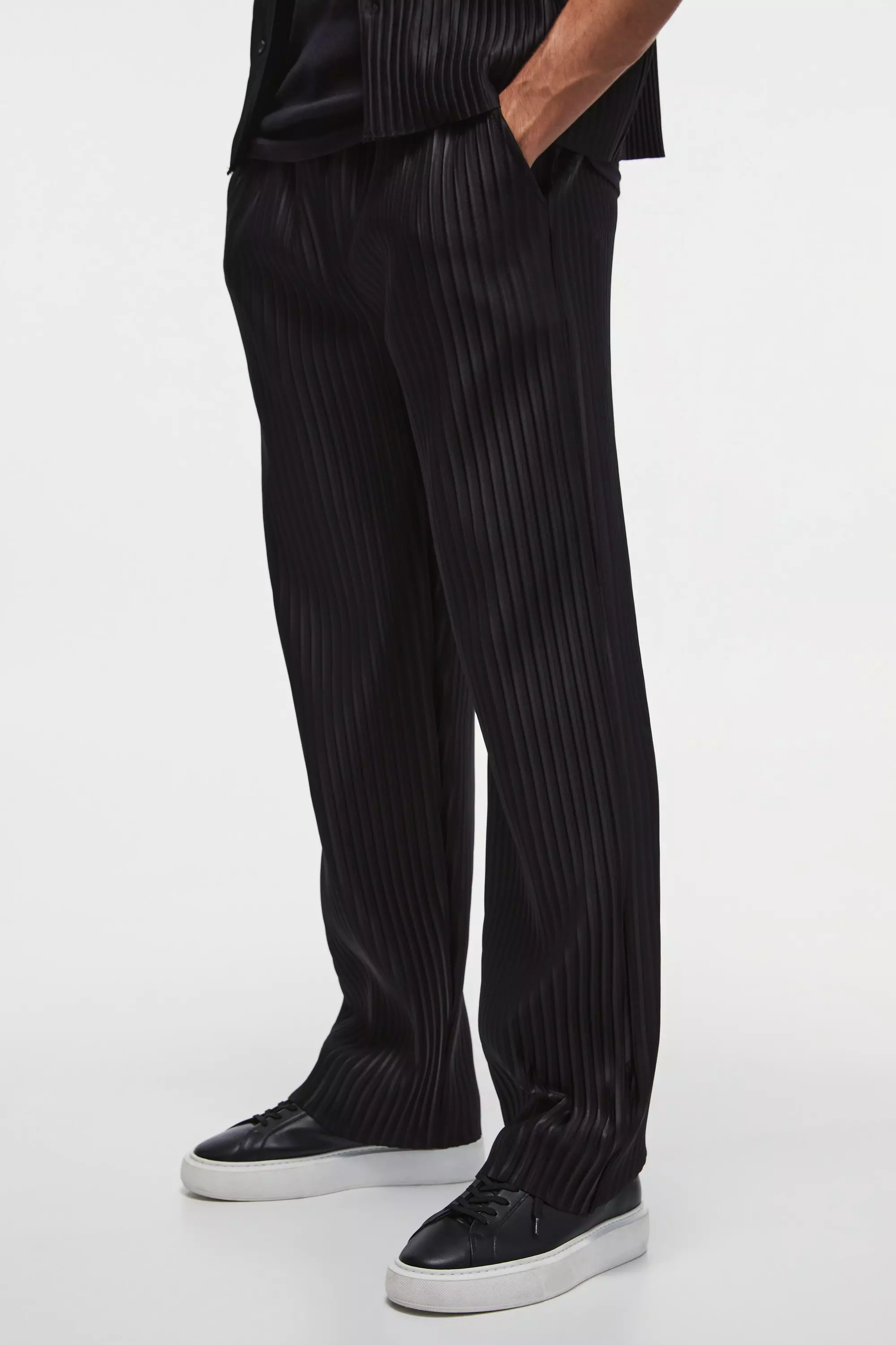 Black Straight Leg Pleated Elasticated Waist Pants alternative image