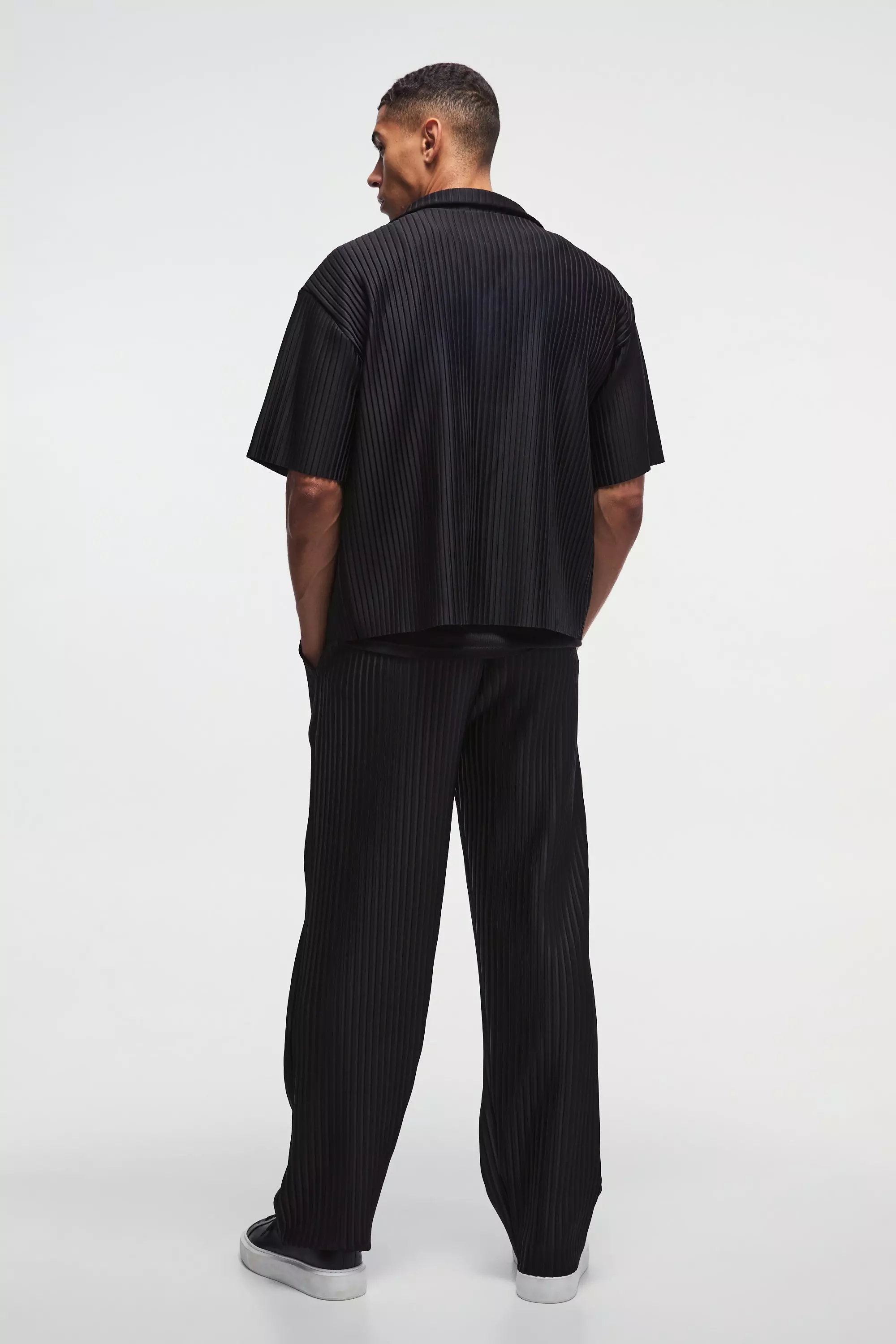 Black Straight Leg Pleated Elasticated Waist Pants alternative image