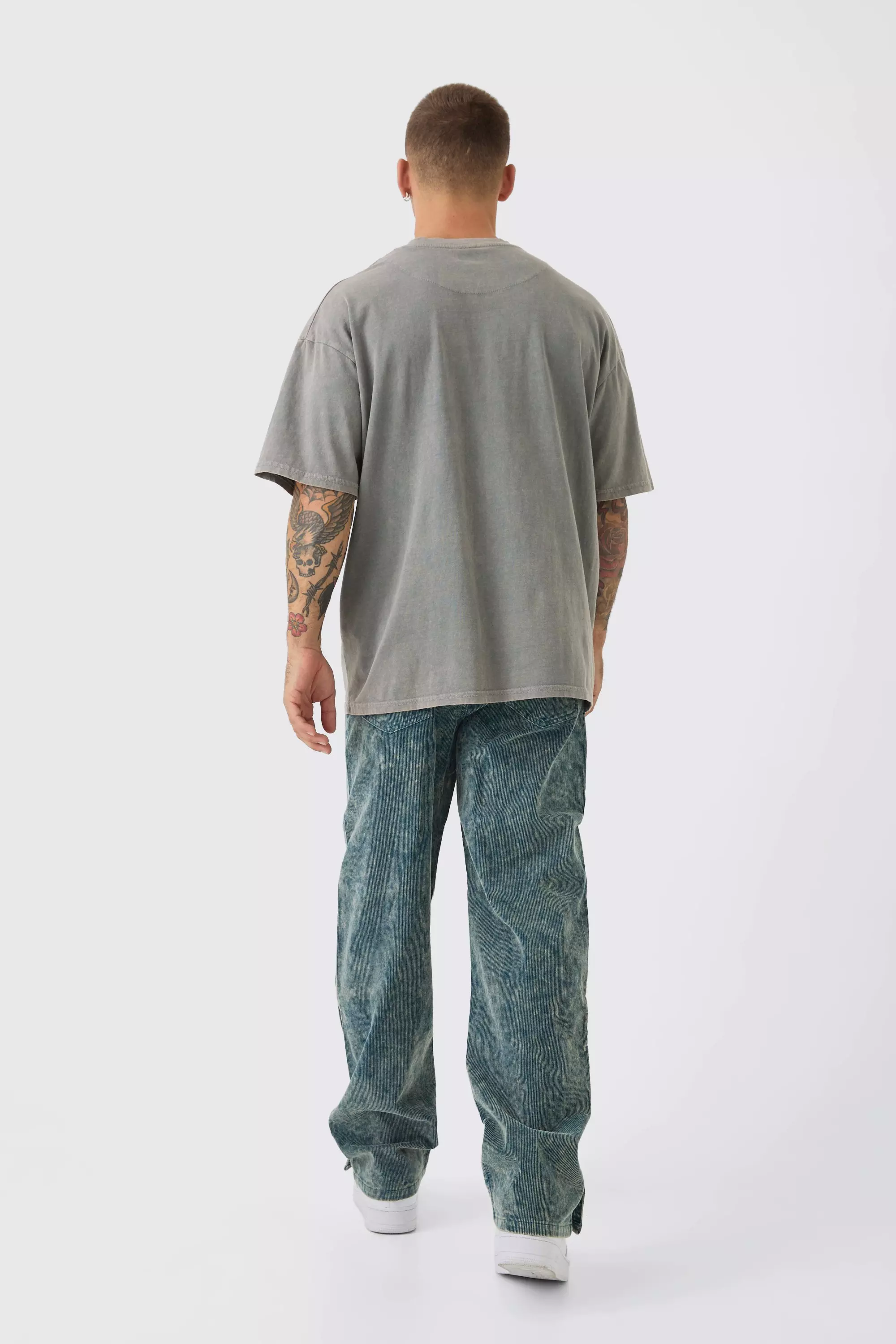 Pantalon large délavé en velours côtelé, Navy autre image