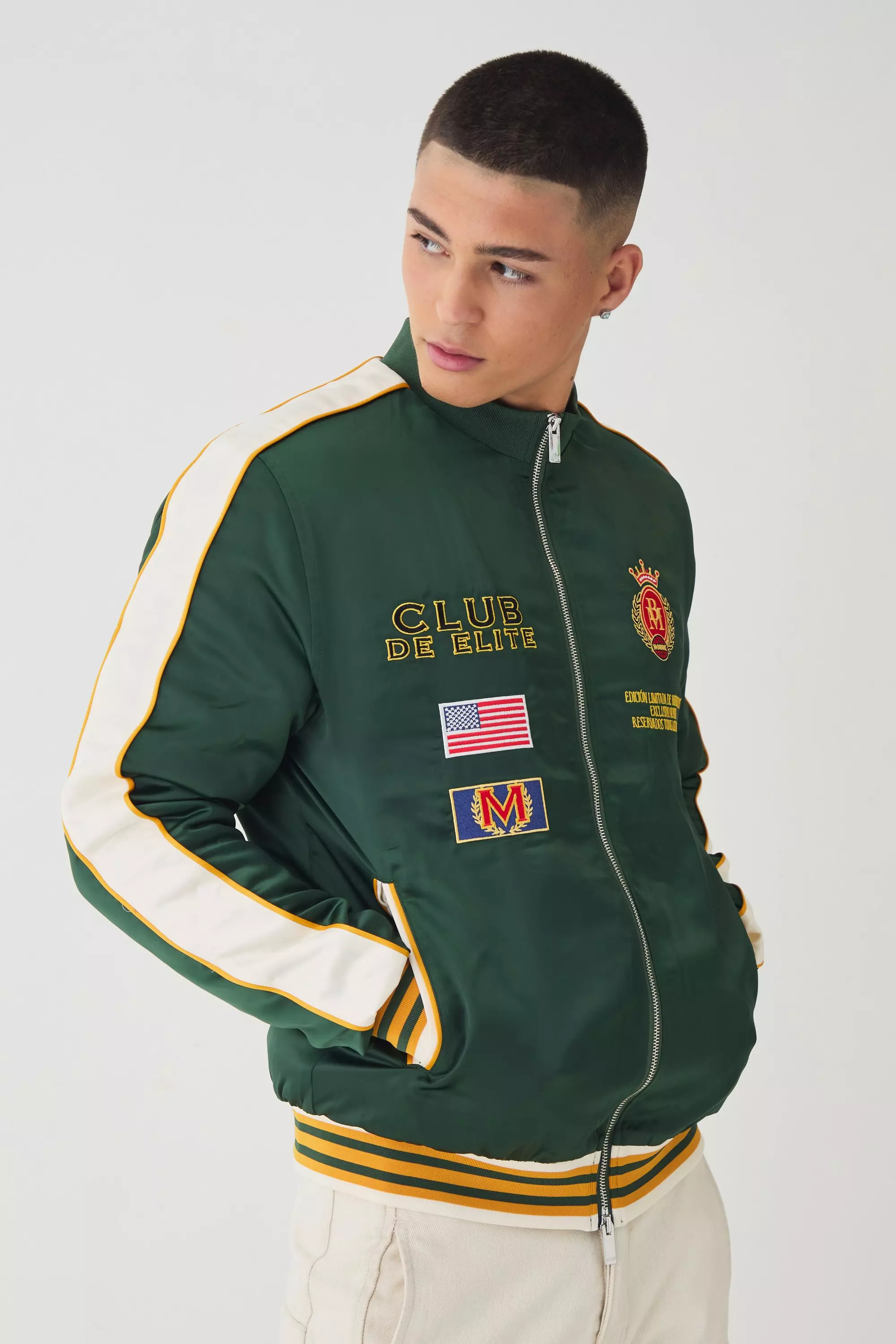 Green Official Embroidered Satin Padded Bomber Jacket alternative image