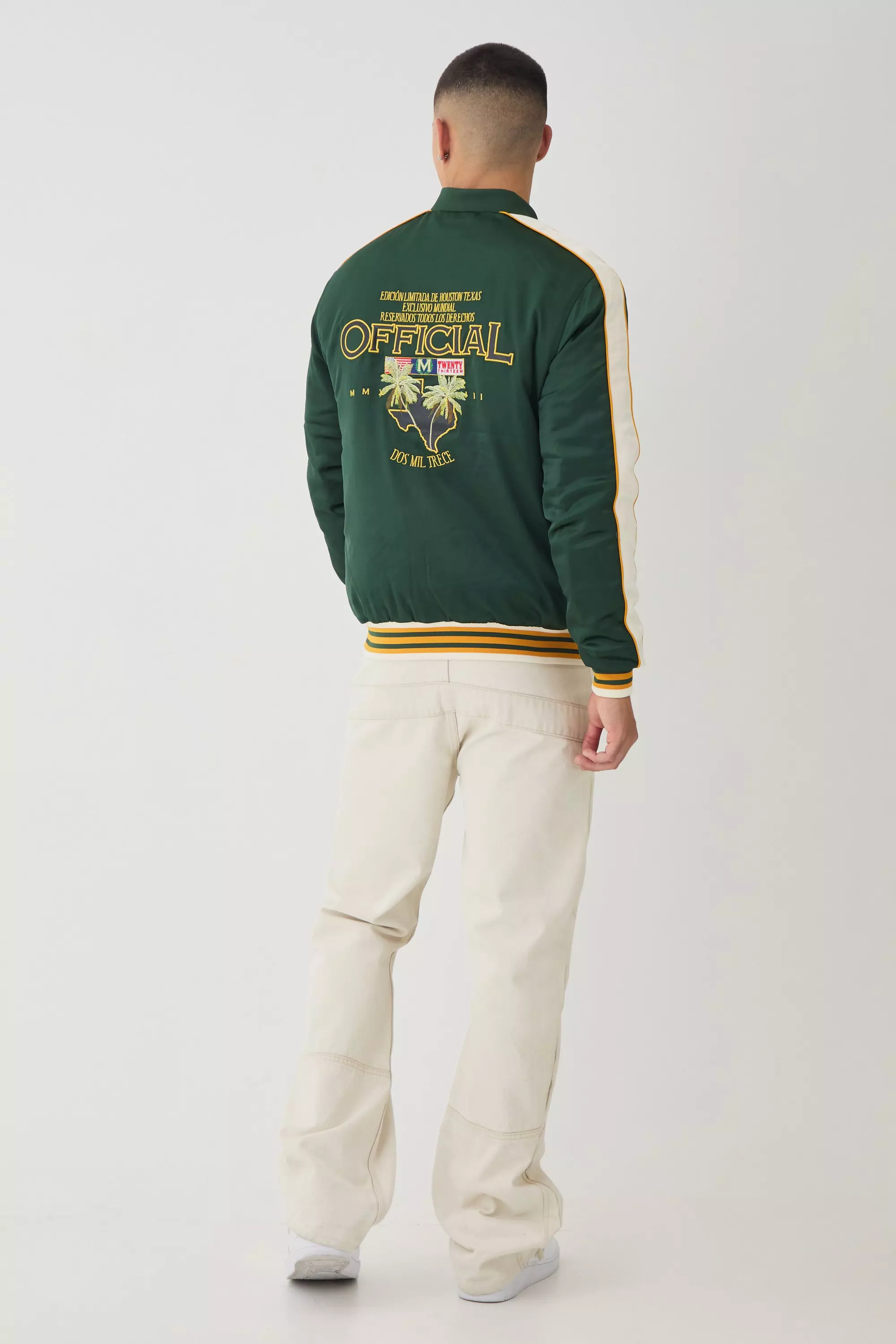 Green Official Embroidered Satin Padded Bomber Jacket alternative image