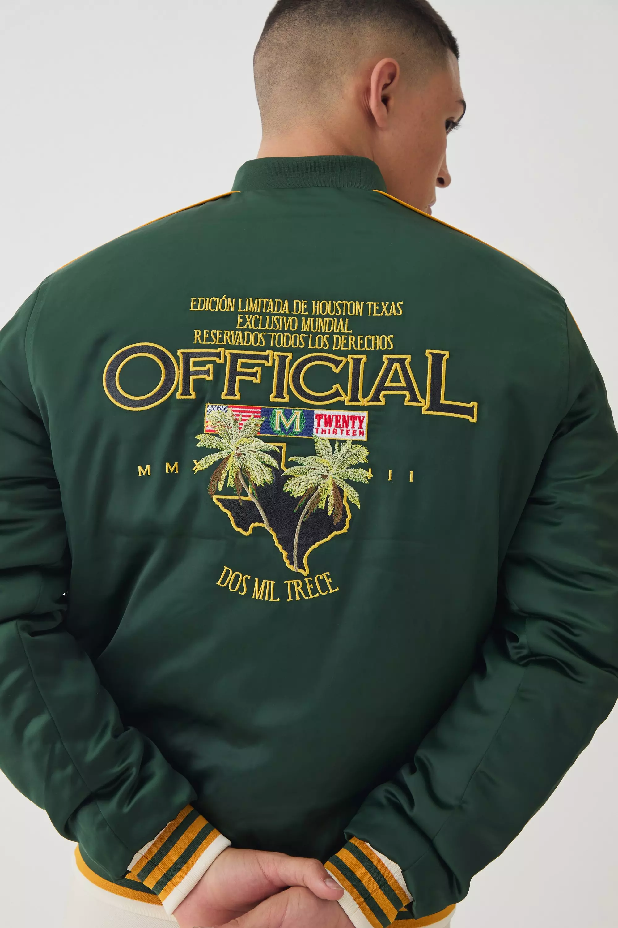 Green Official Embroidered Satin Padded Bomber Jacket alternative image