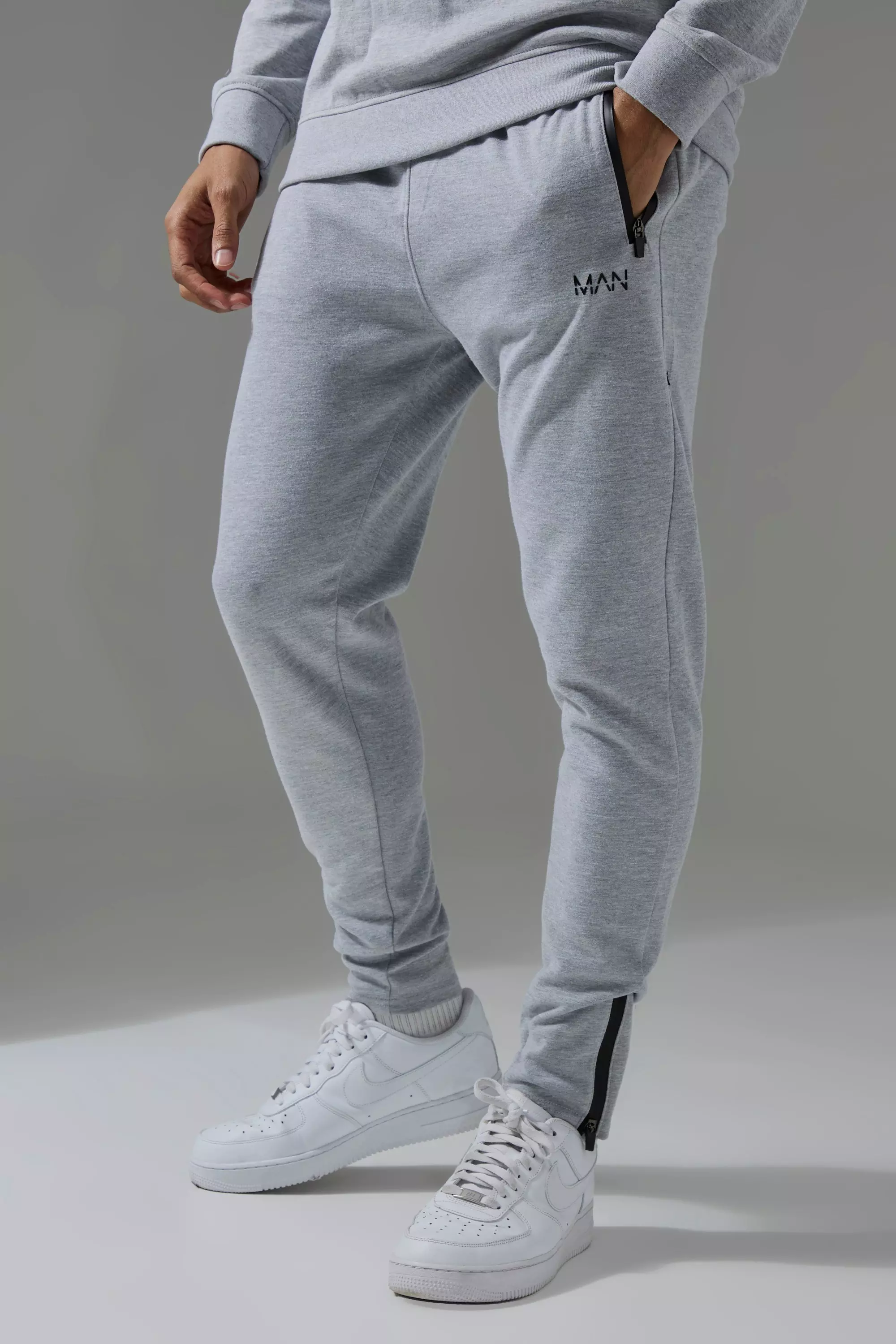 Man Active Pro Fleece Skinny Fit Sweatpants Grey