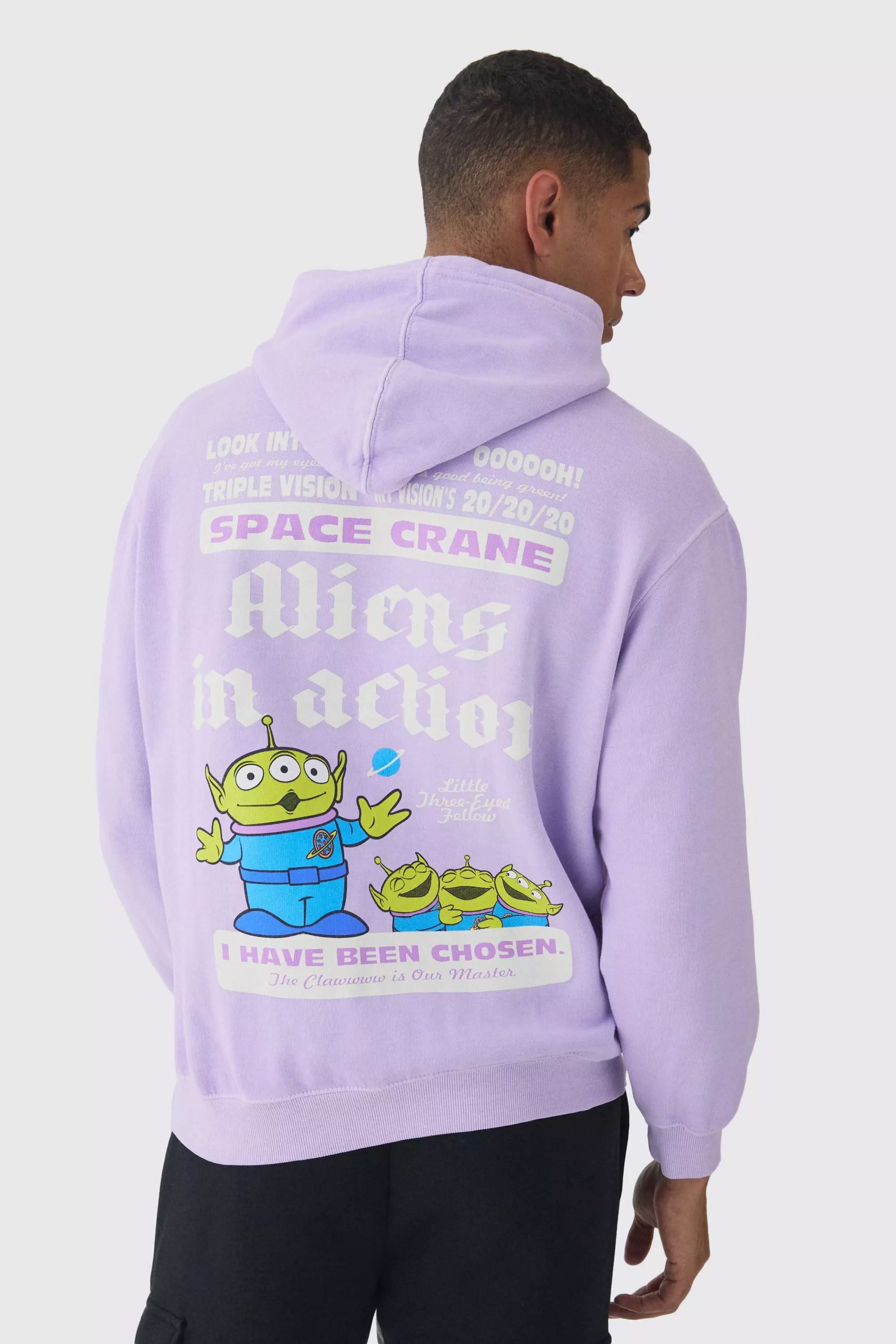 Purple Oversized Pixar Toy Story Aliens Wash License Hoodie