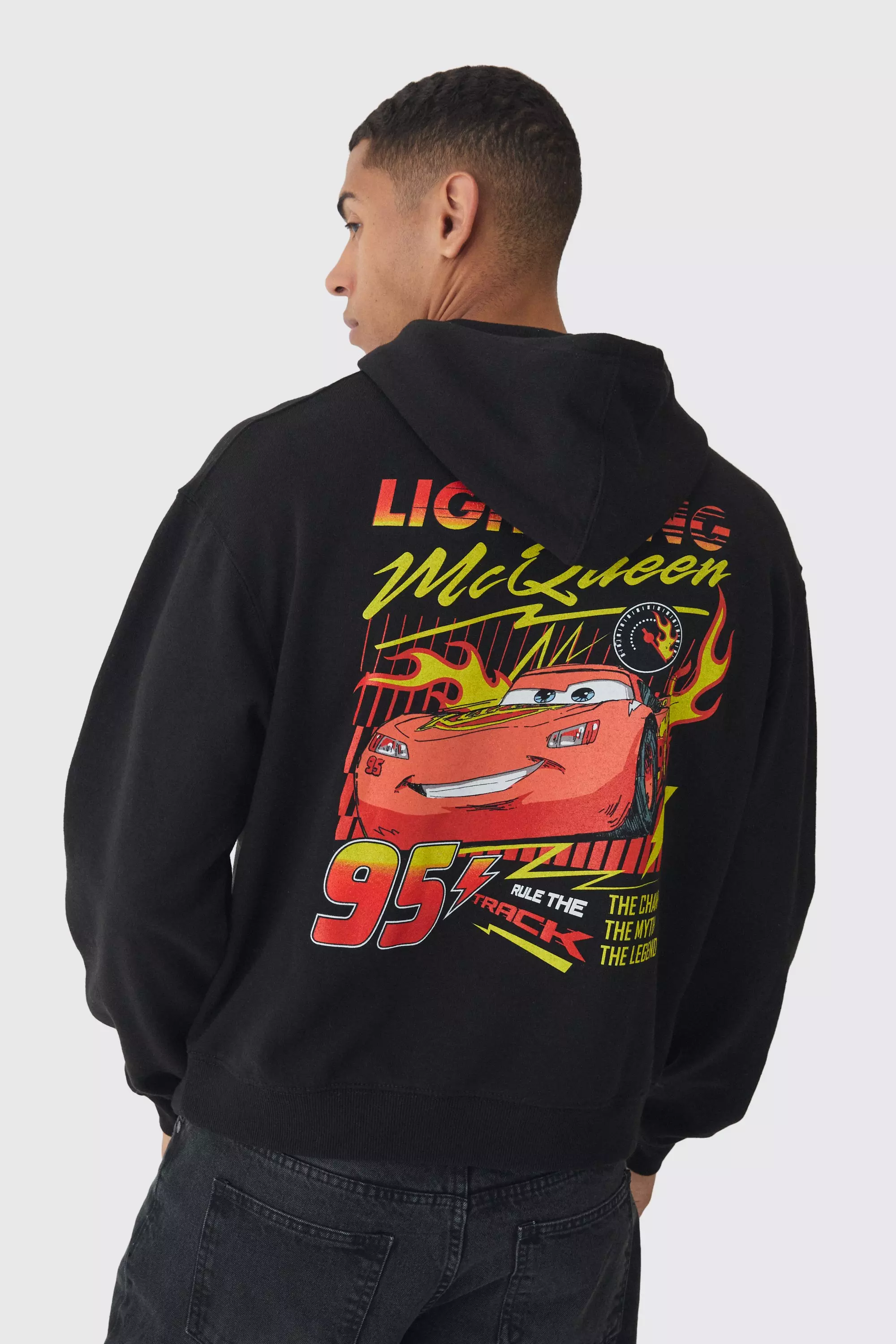 Black Oversized Pixar Cars License Print Hoodie