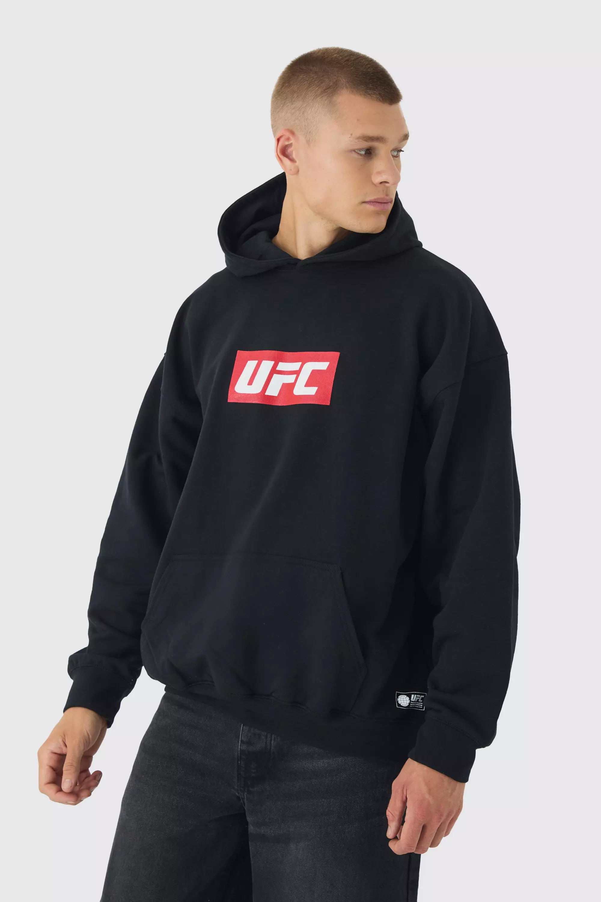 Black Oversized UFC License Print Hoodie