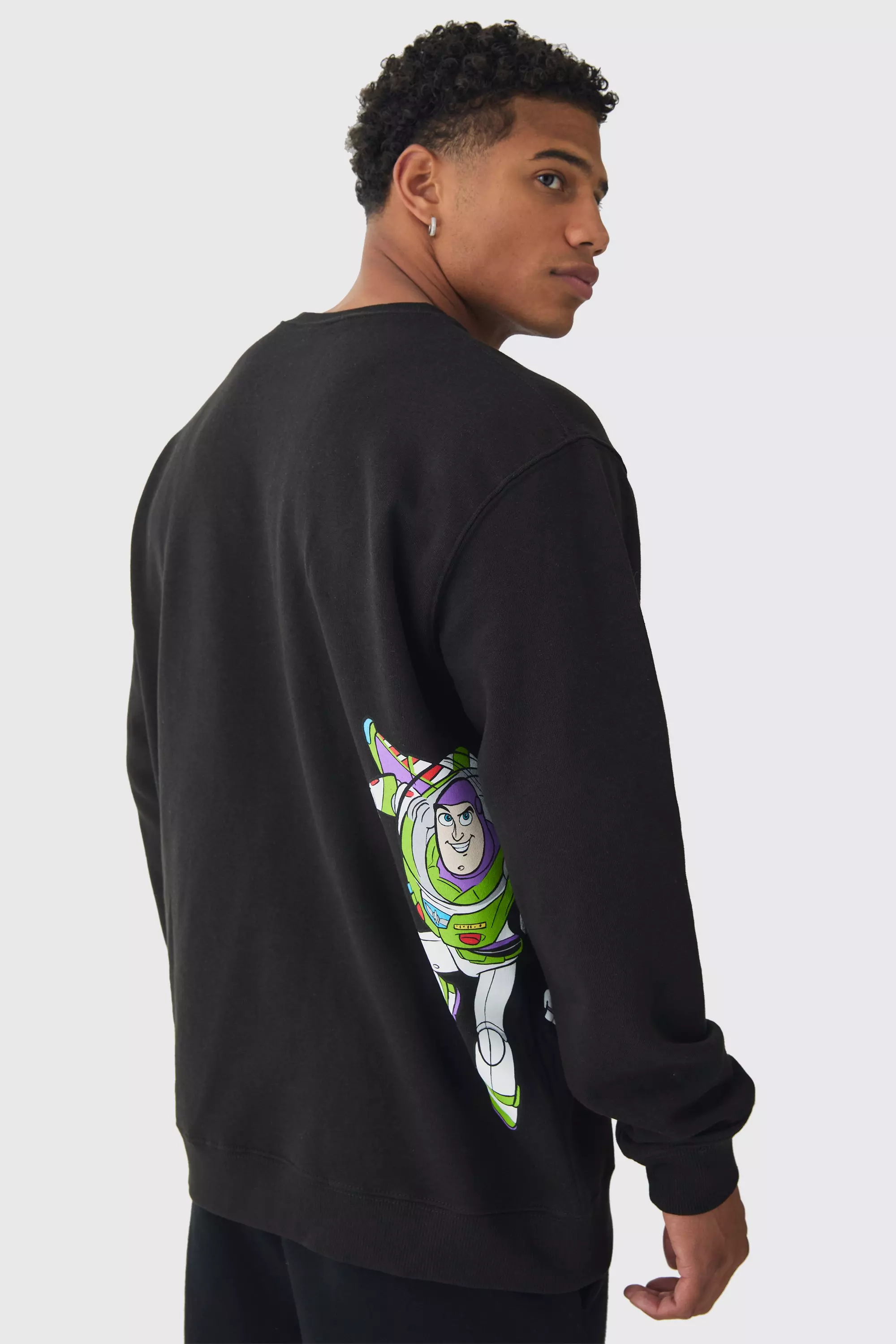 Black Oversized Buzz Lightyear Toy Story License Print Sweatshirt