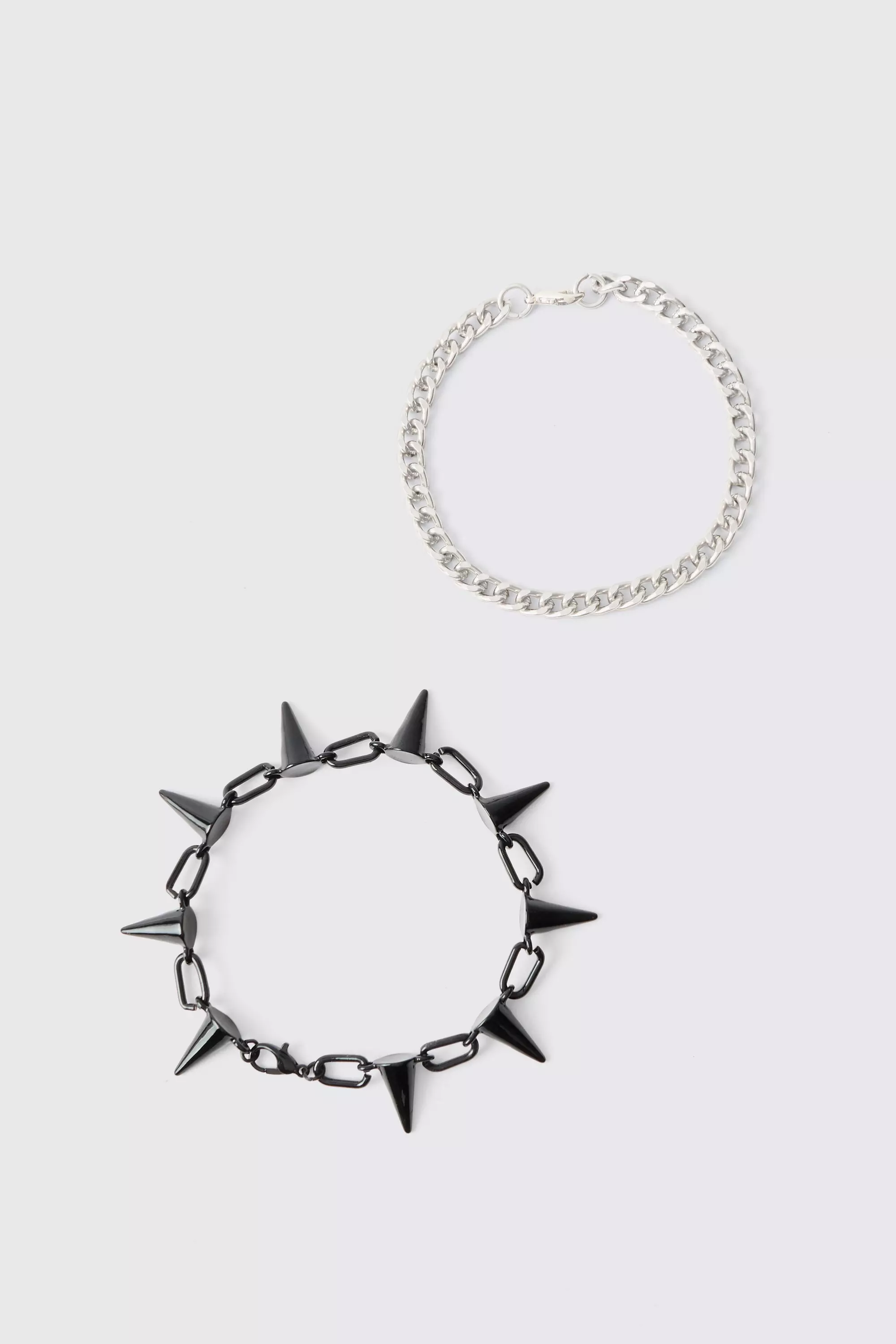 2 Pack Spike Chain Bracelets Silver