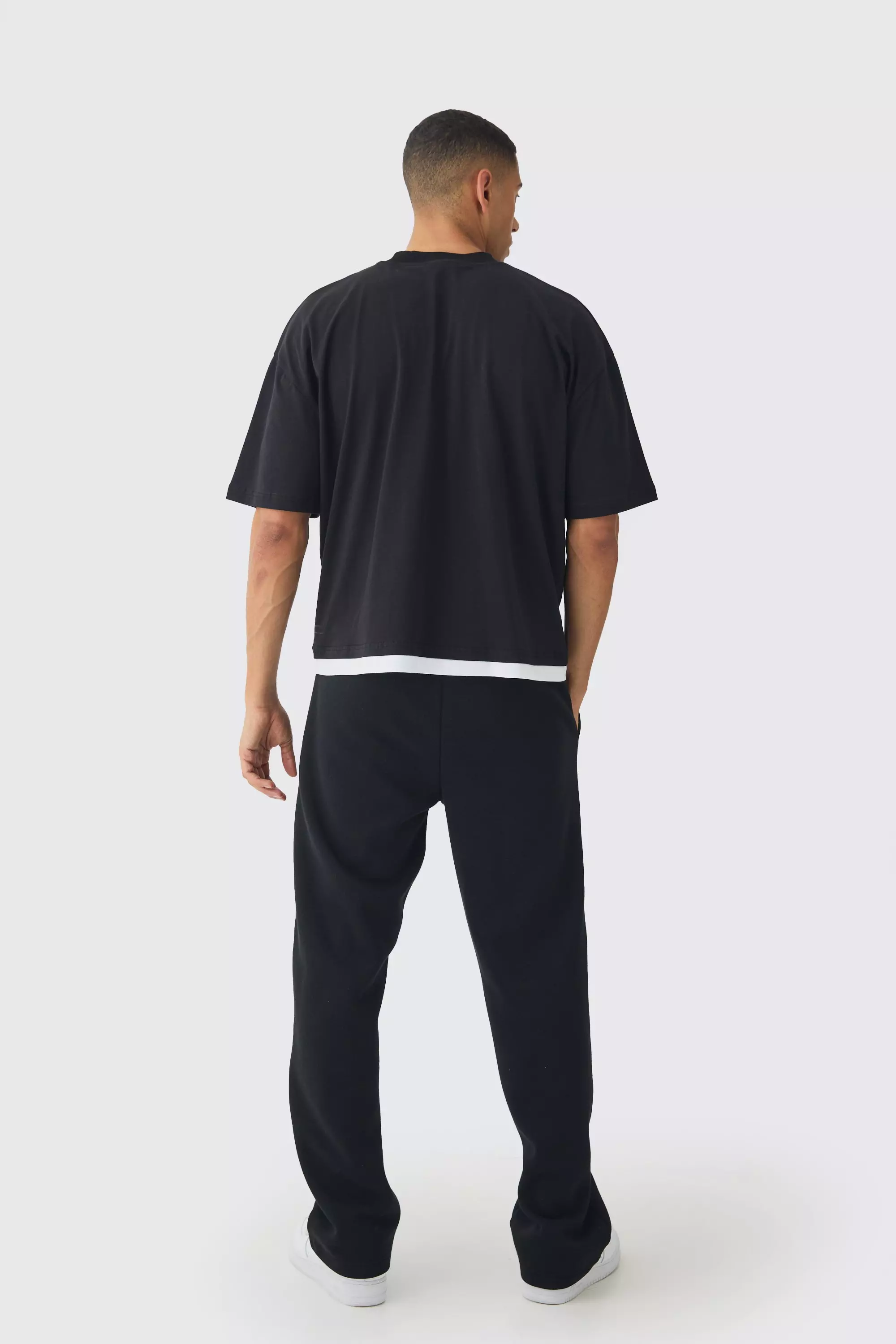 Oversized Graphic Faux Layer T-Shirt And Sweatpants Set | boohooMAN USA