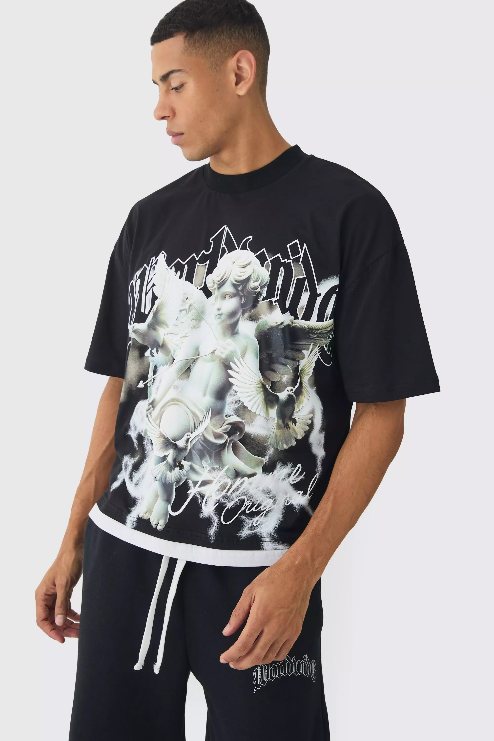 Oversized Graphic Faux Layer T-Shirt And Sweatpants Set | boohooMAN USA