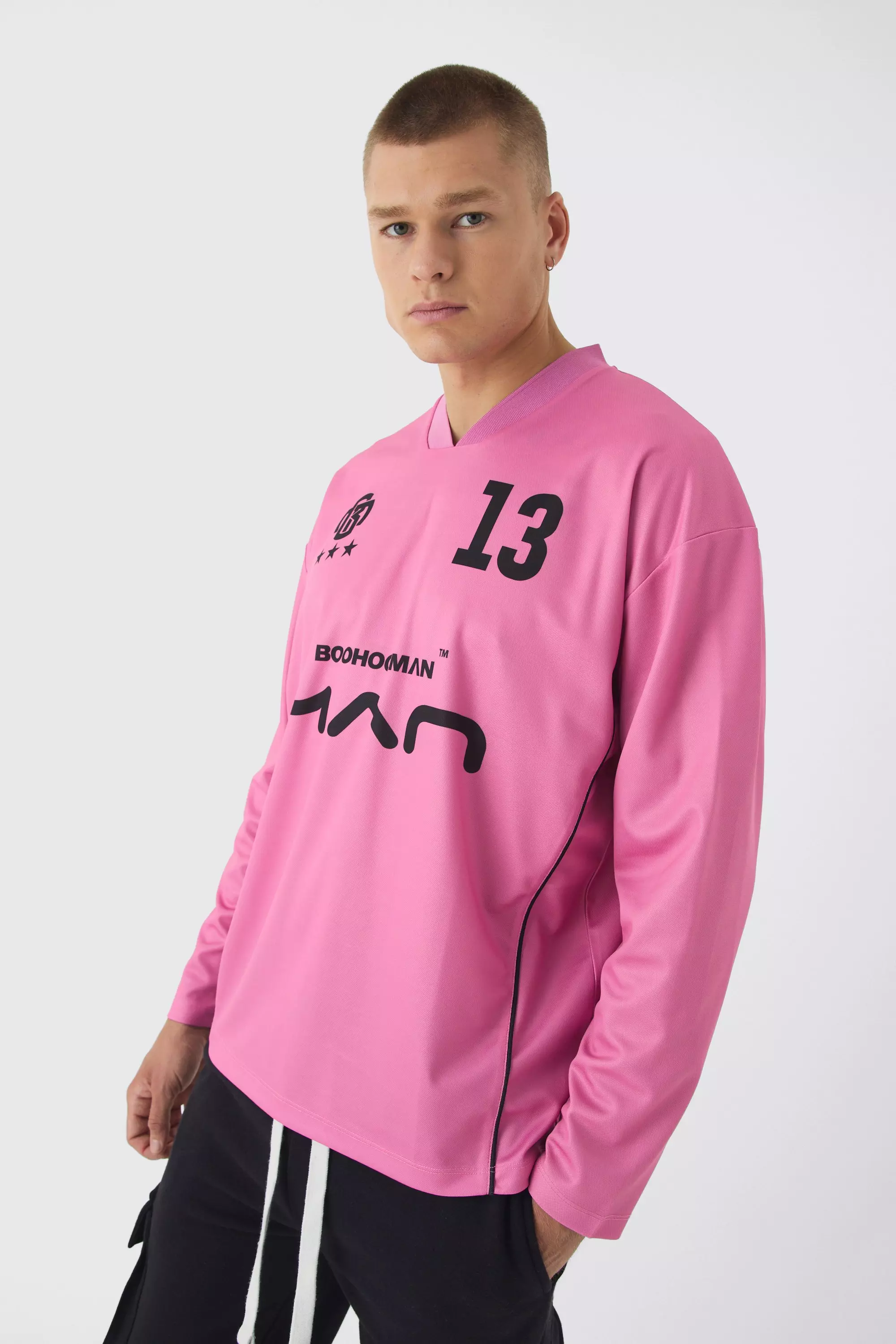 Oversized Man Long Sleeve Football Top Pink