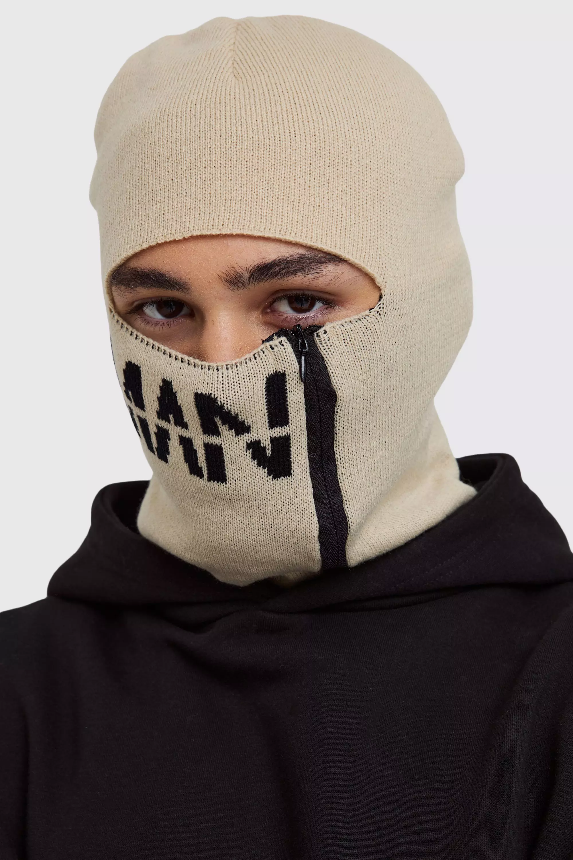 Man Dash Zip Detail Face Covering Ecru