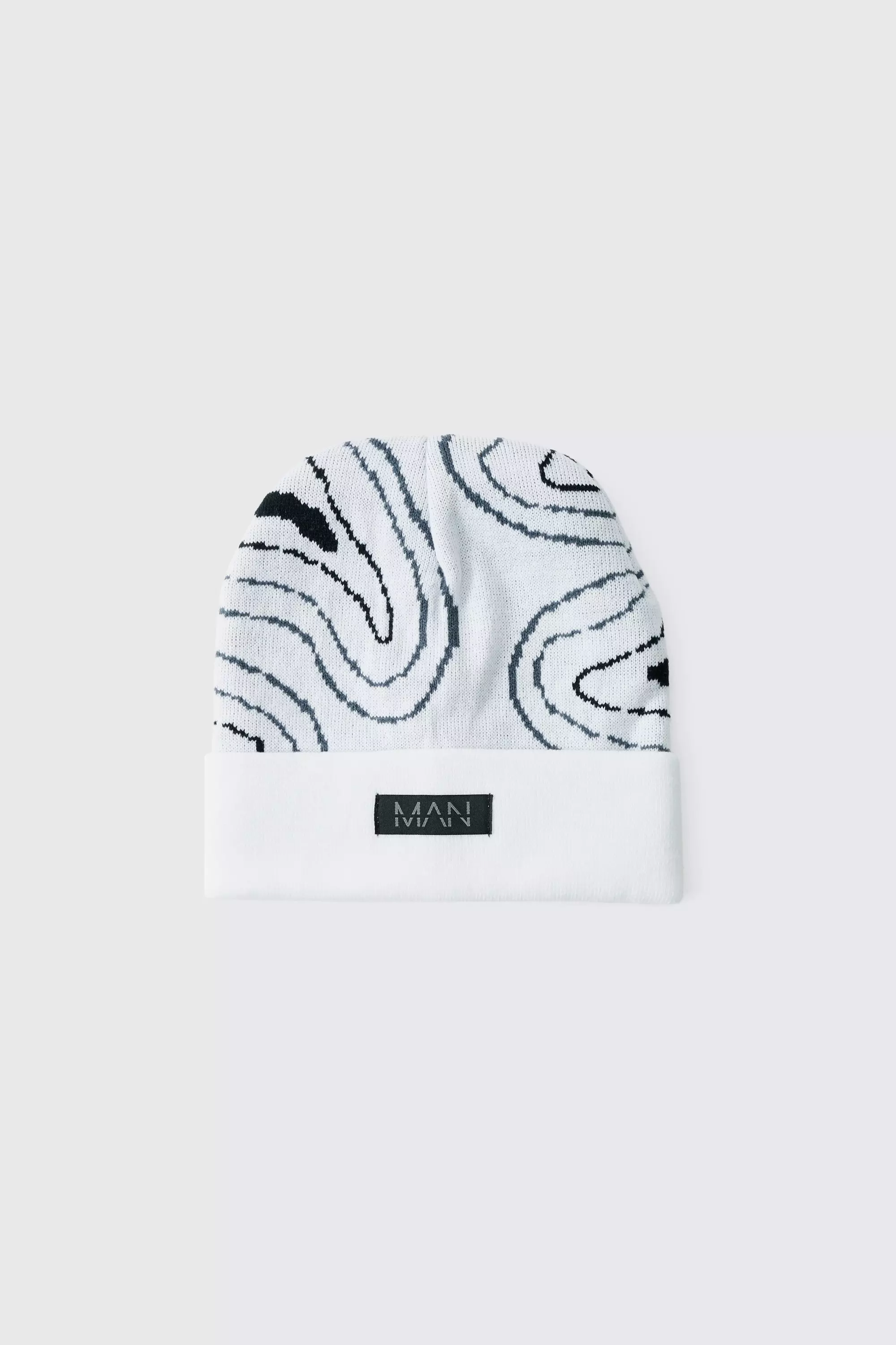 White Swirl Print Man Tab Graphic Beanie alternative image