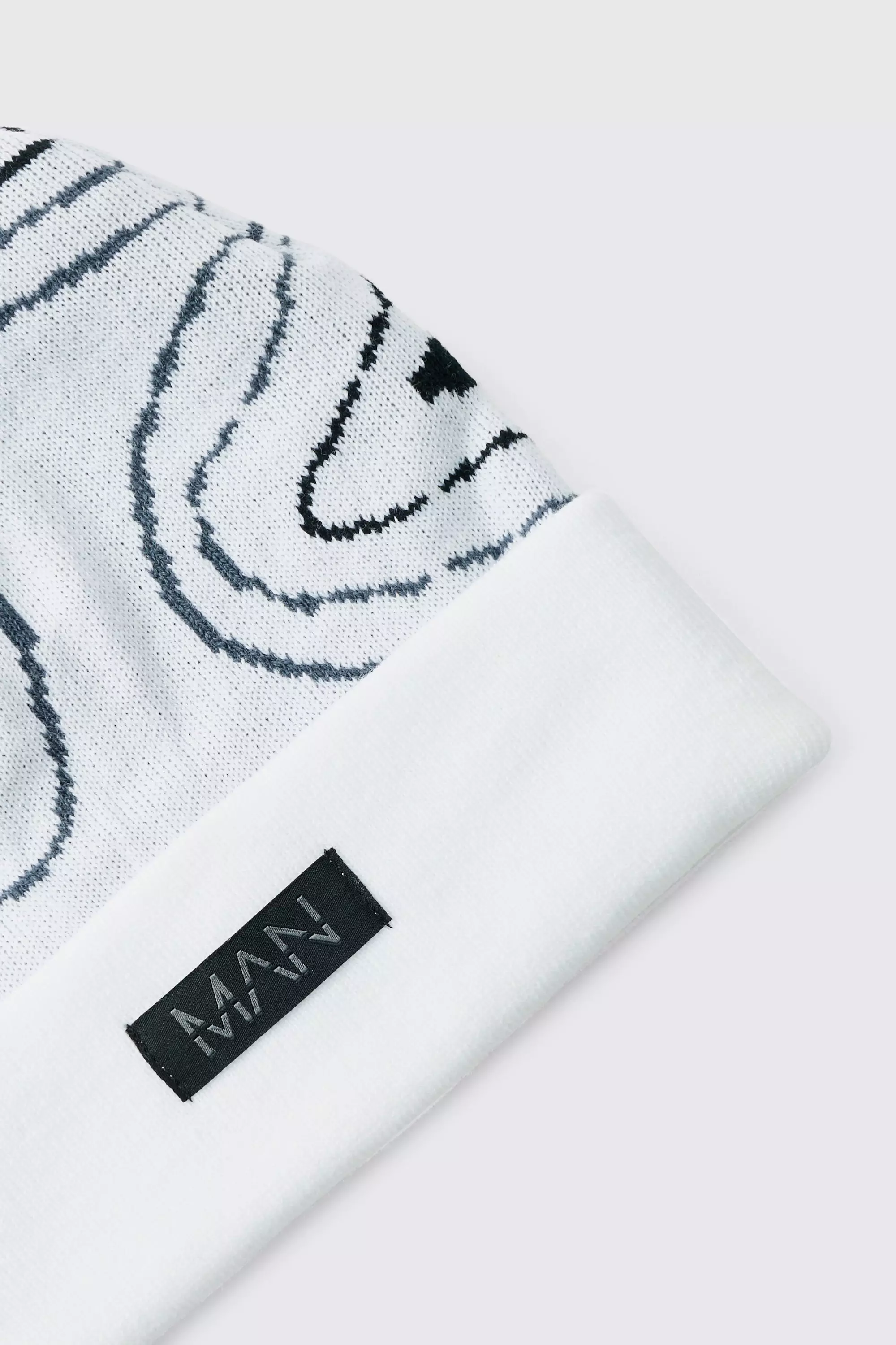 White Swirl Print Man Tab Graphic Beanie alternative image