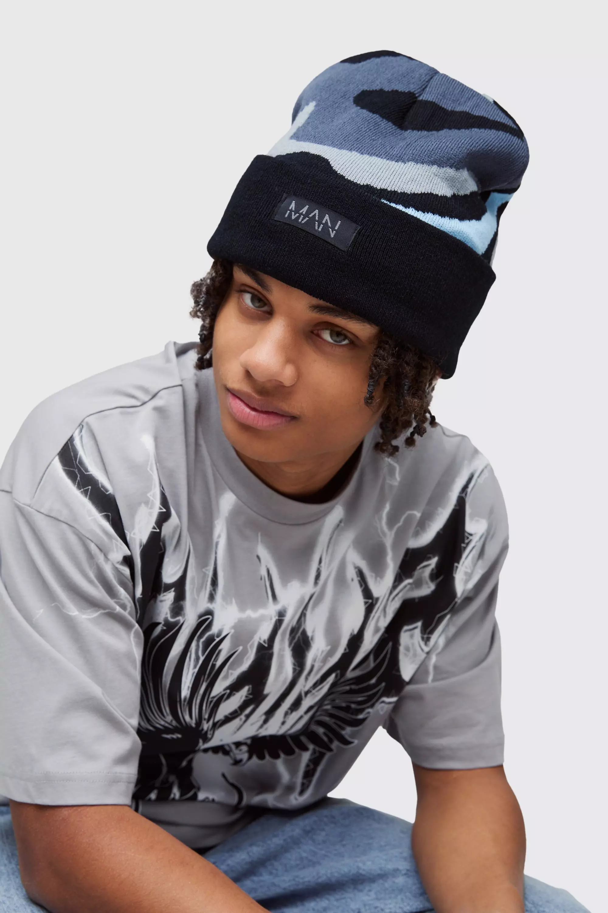Black Spray Paint Effect Graphic Beanie alternative image