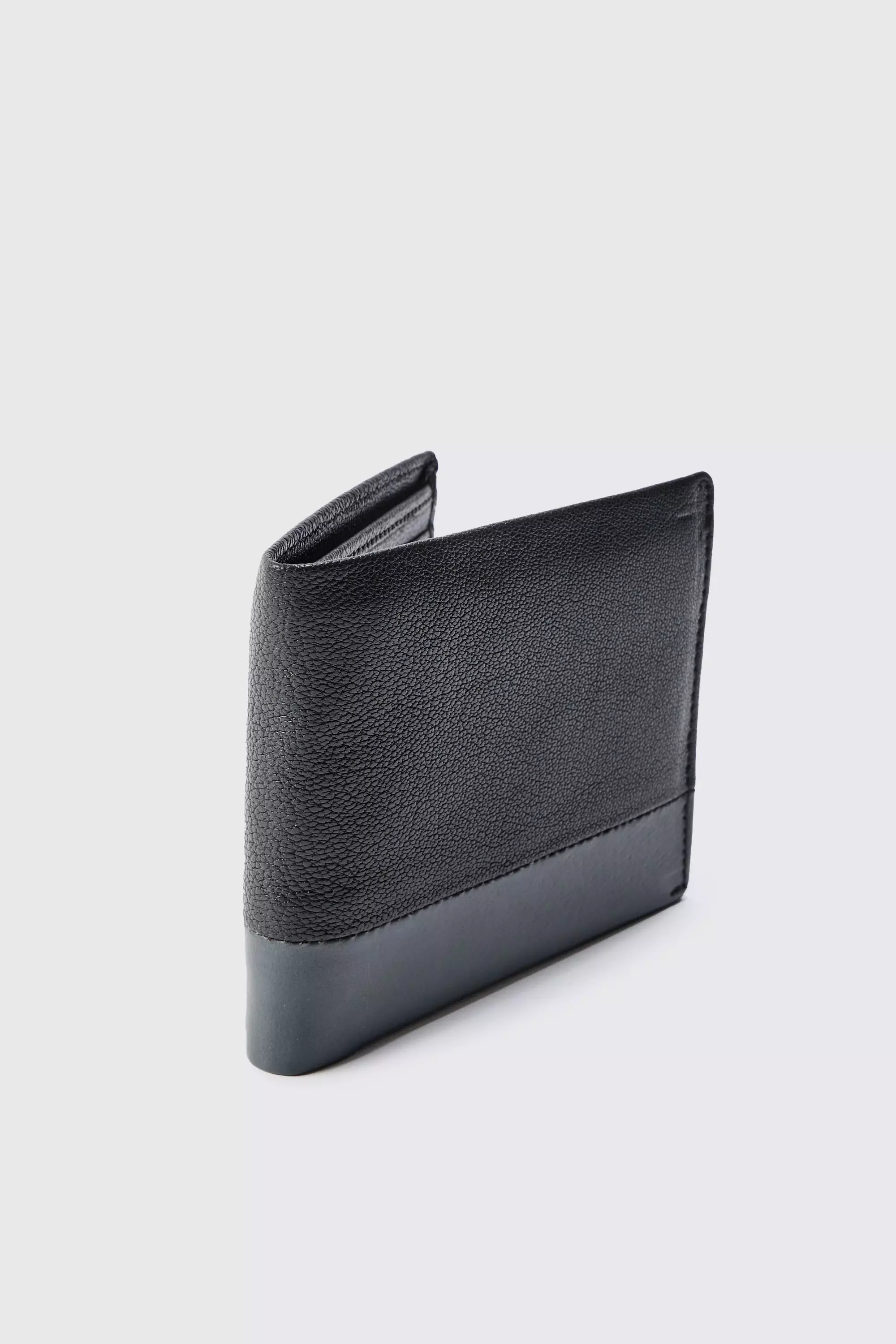 Black Real Leather Man Branded Contrast Colour Textured Wallet In Black