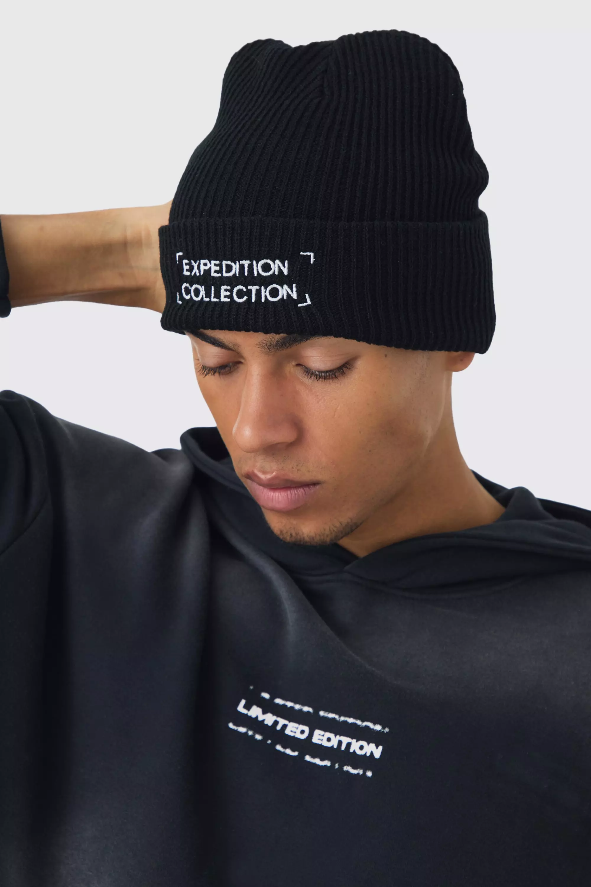 Expedition Collection Embroidered Beanie In Black Black