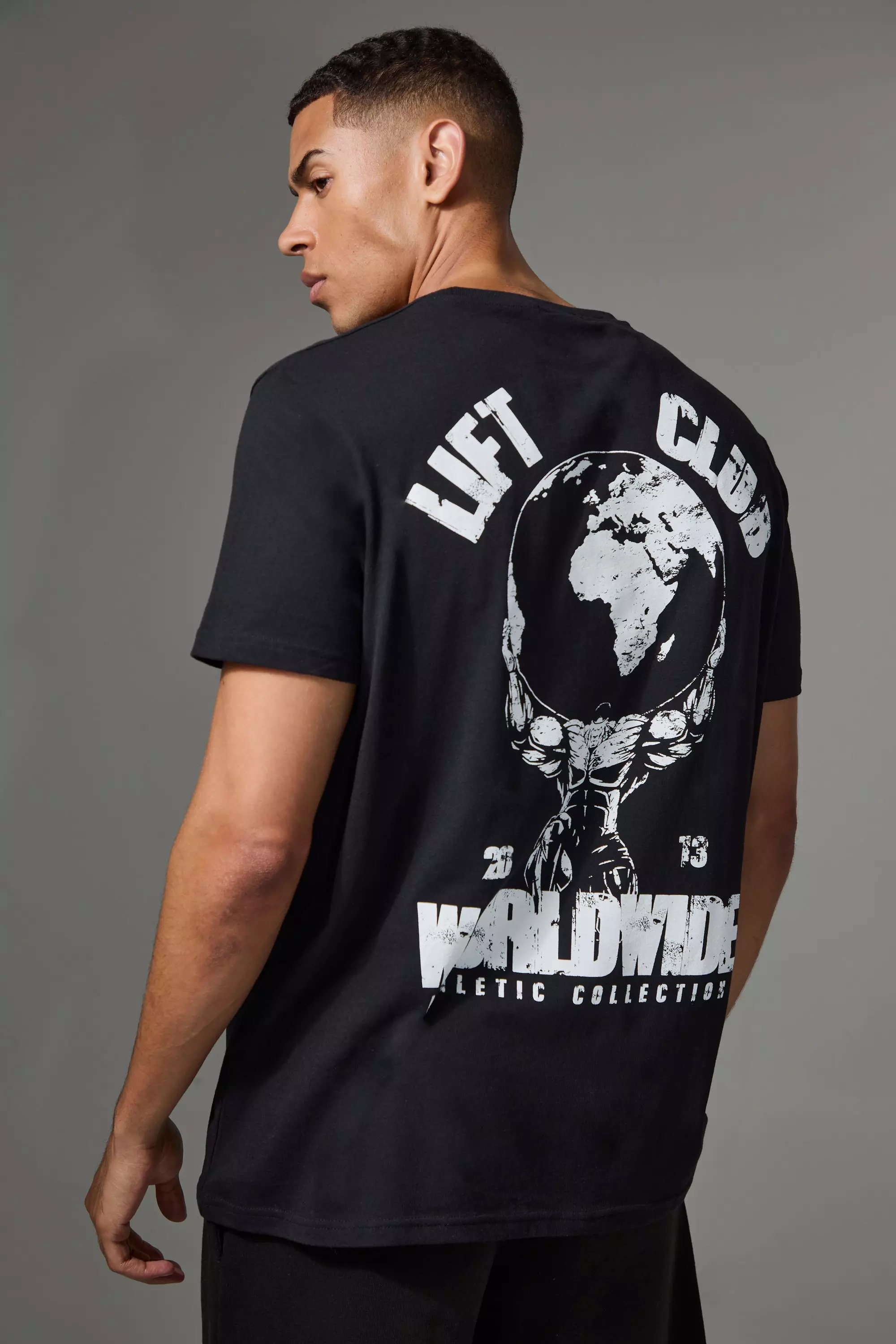 Man Active Lift Club Worldwide Oversized T-shirt Black