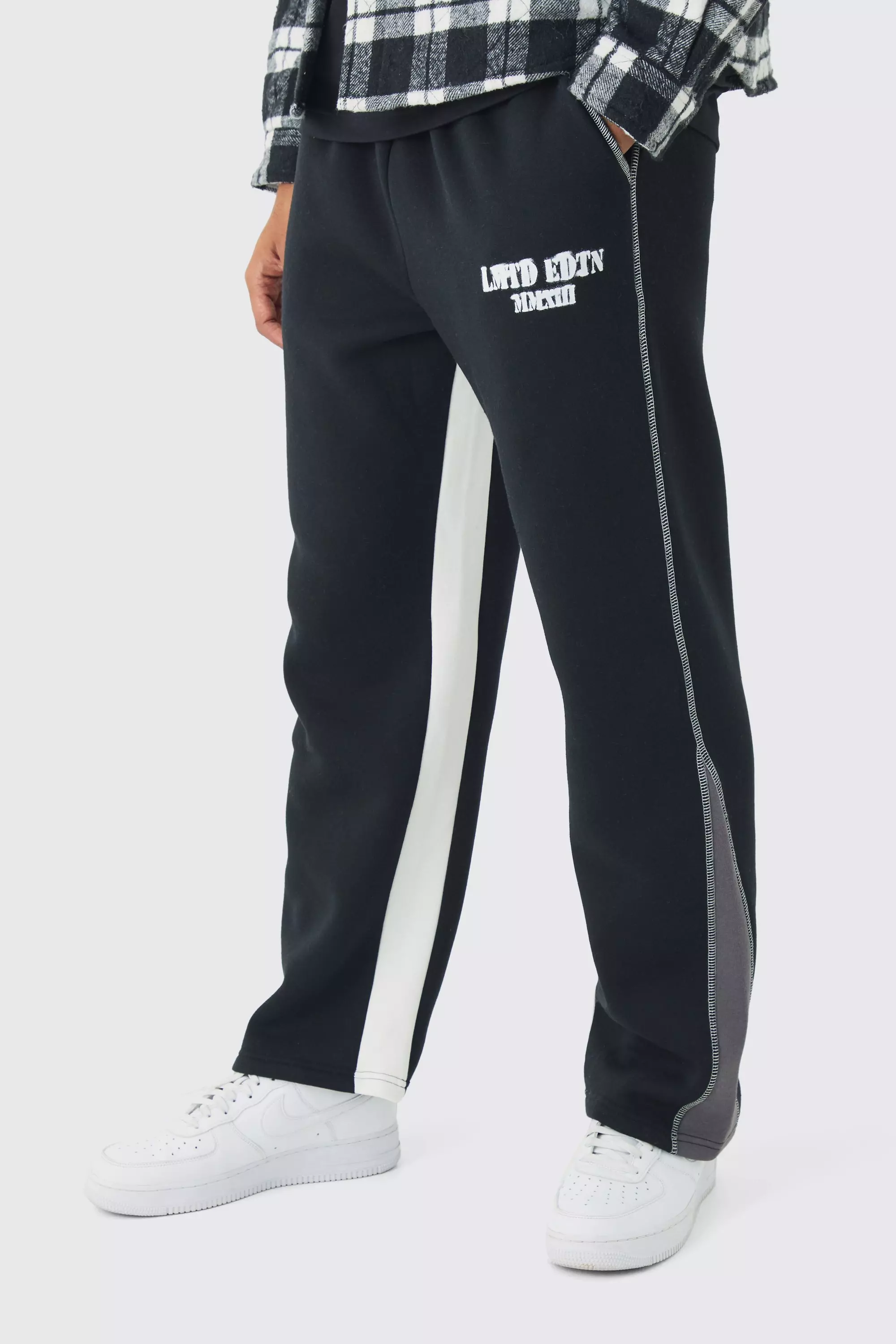 Straight Leg Contrast Stitch Gusset Sweatpants Black