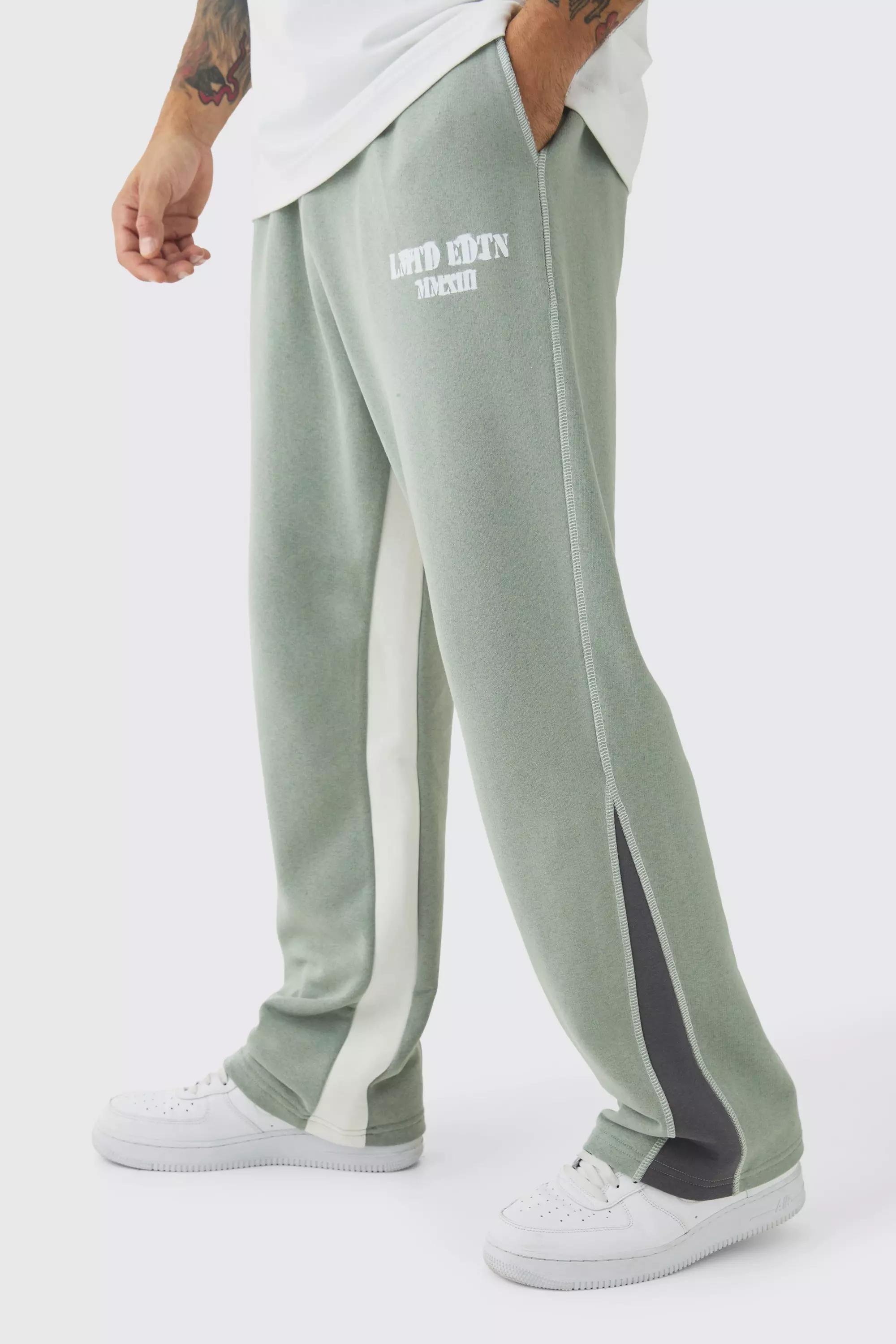 Khaki Straight Leg Contrast Stitch Loopback Gusset Jogger