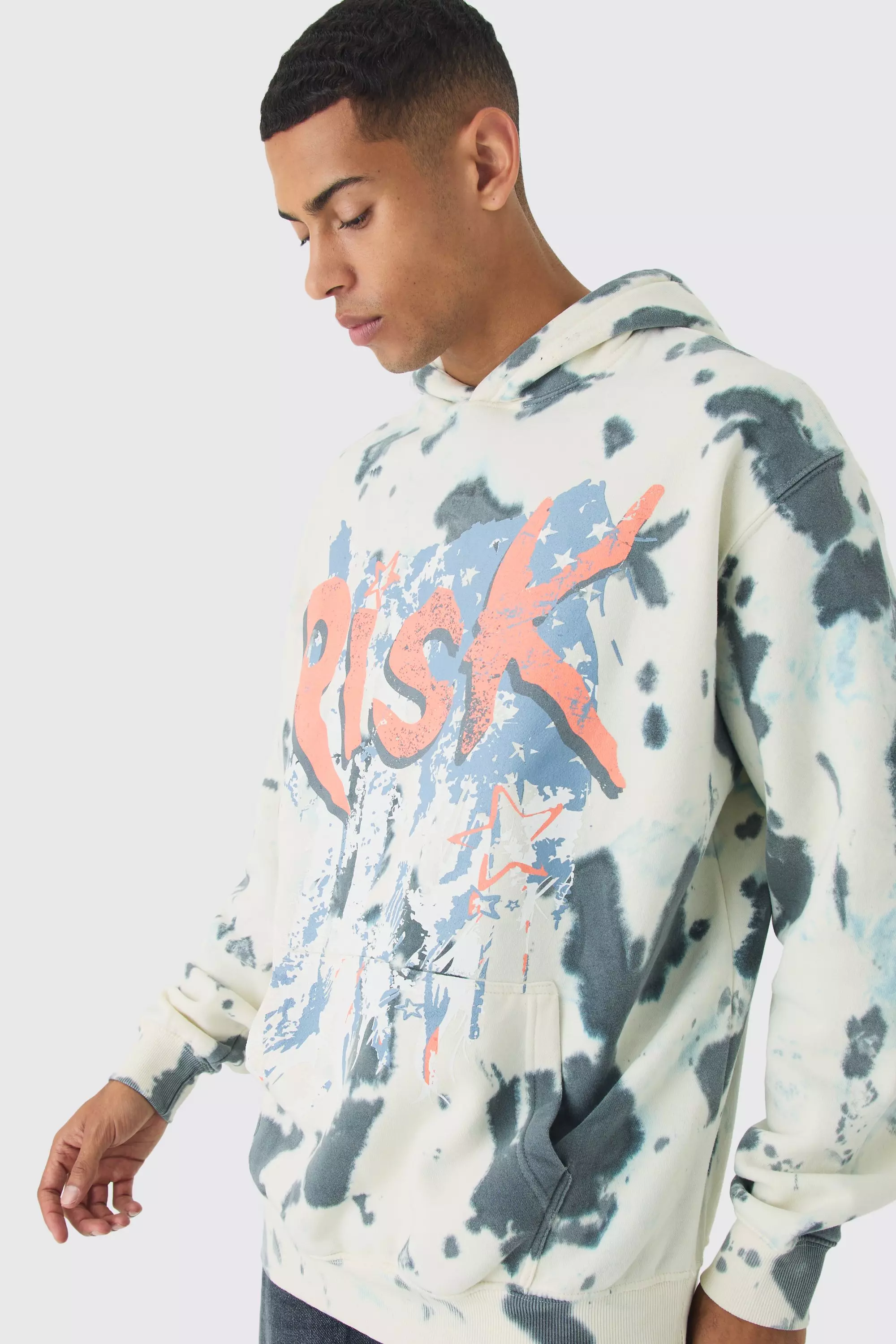 Ecru Oversized Boxy Risk Print Hoodie alternative image