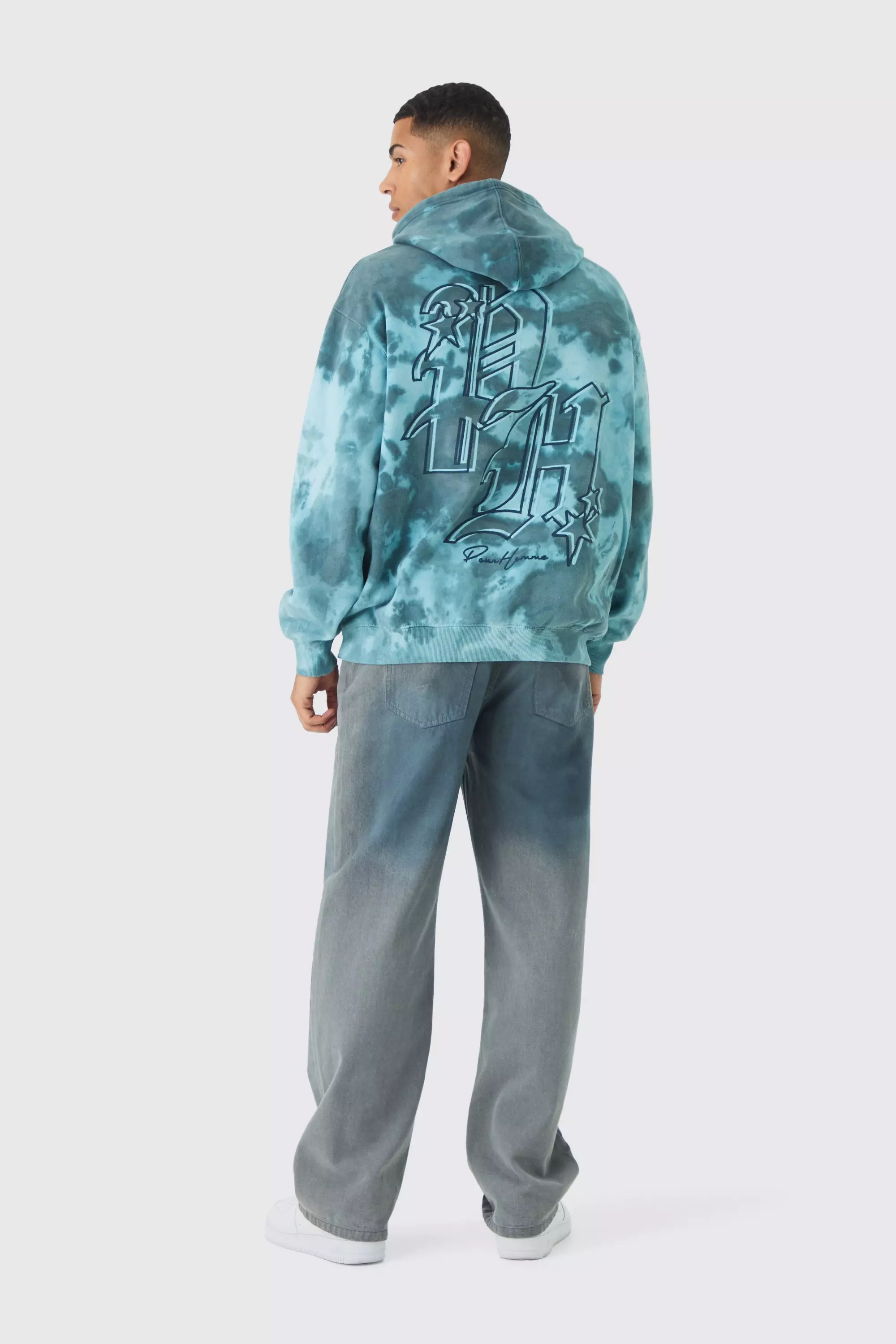 【BAON】[unisex] Heret printing brushed over hoodie Oversized Boxy Washed BH Print Hoodie | boohooMAN USA