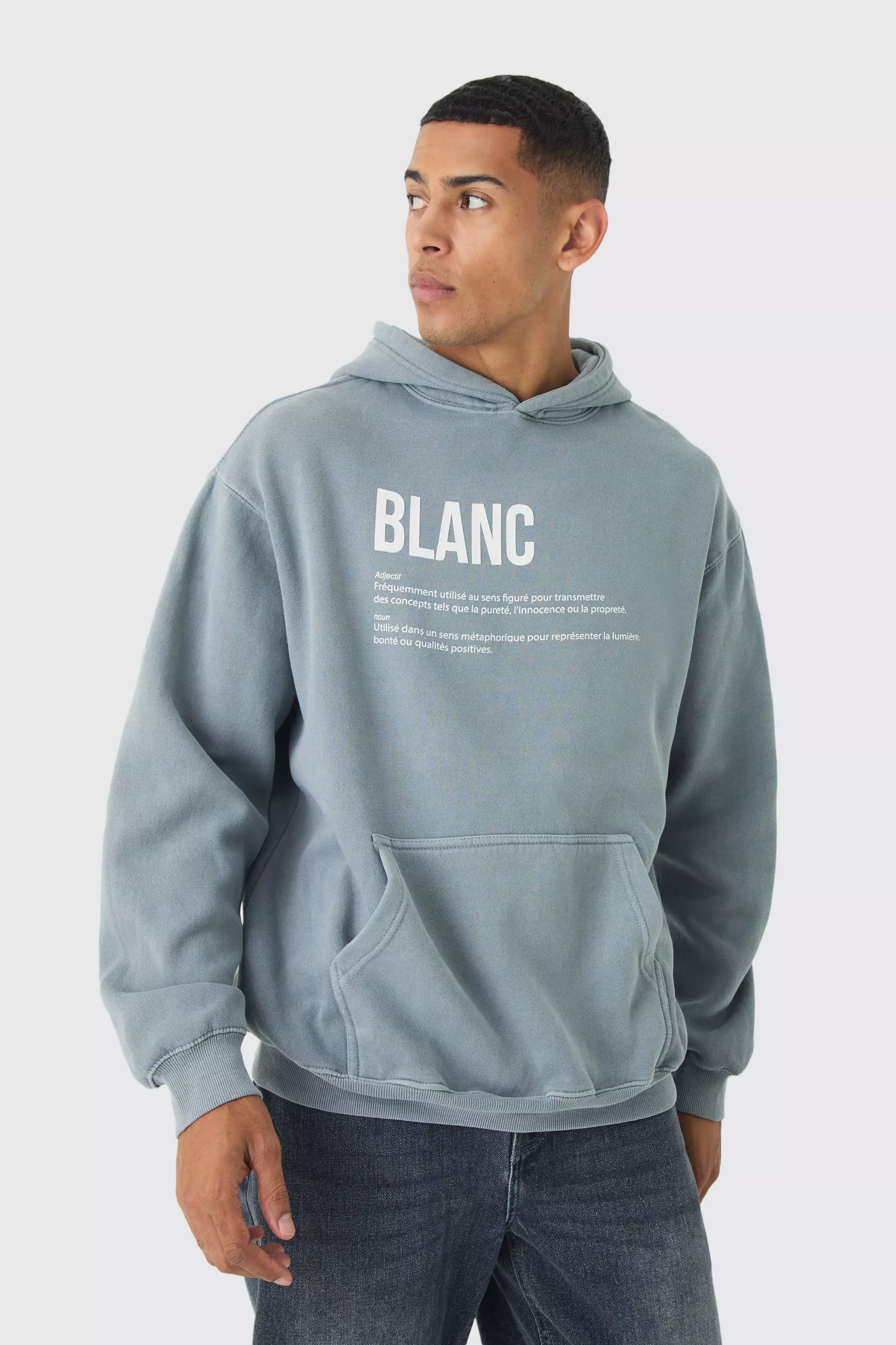 Charcoal Oversized Boxy Washed High Build Blanc Print Hoodie alternative image