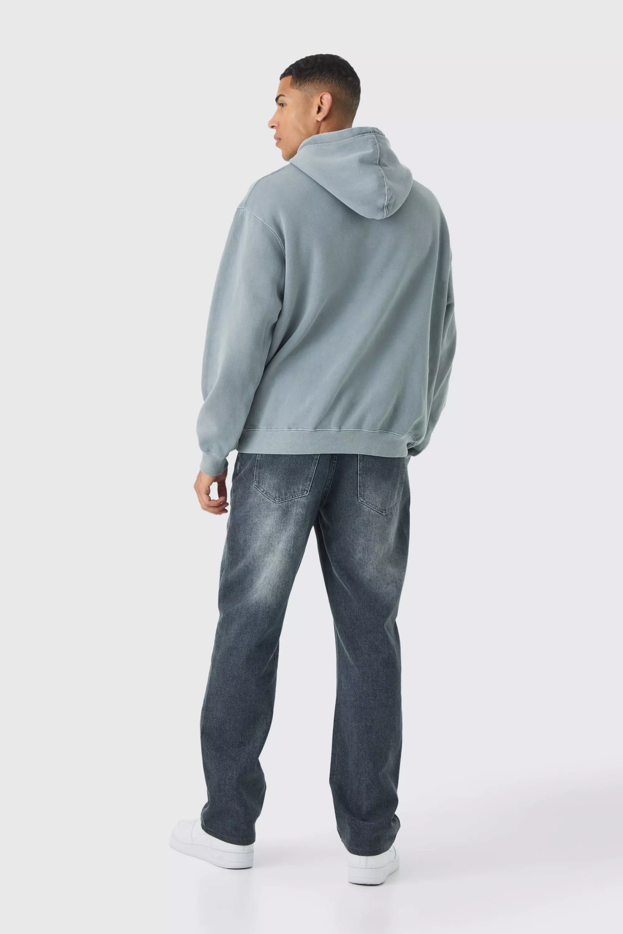 Charcoal Oversized Boxy Washed High Build Blanc Print Hoodie alternative image