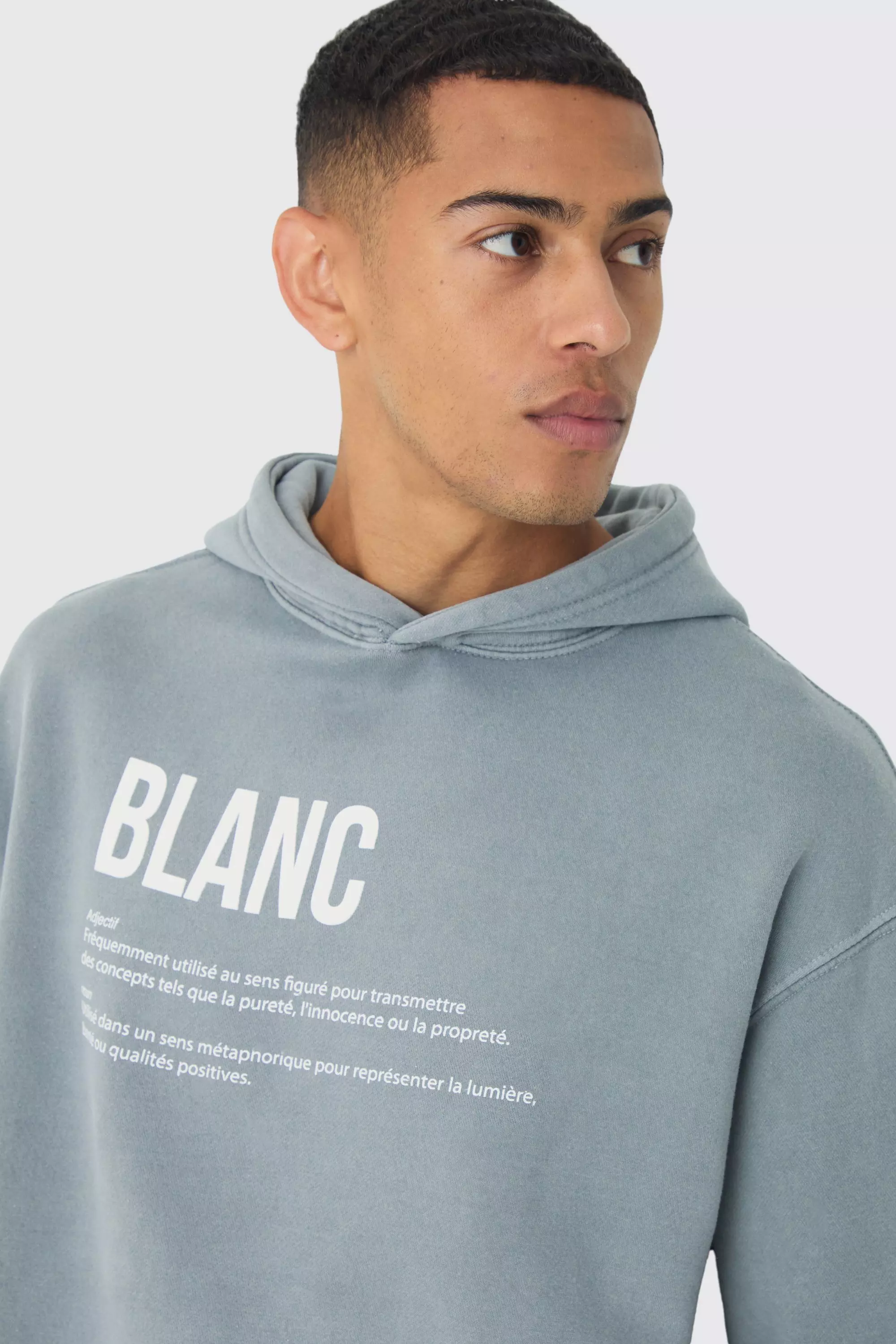 Charcoal Oversized Boxy Washed High Build Blanc Print Hoodie alternative image