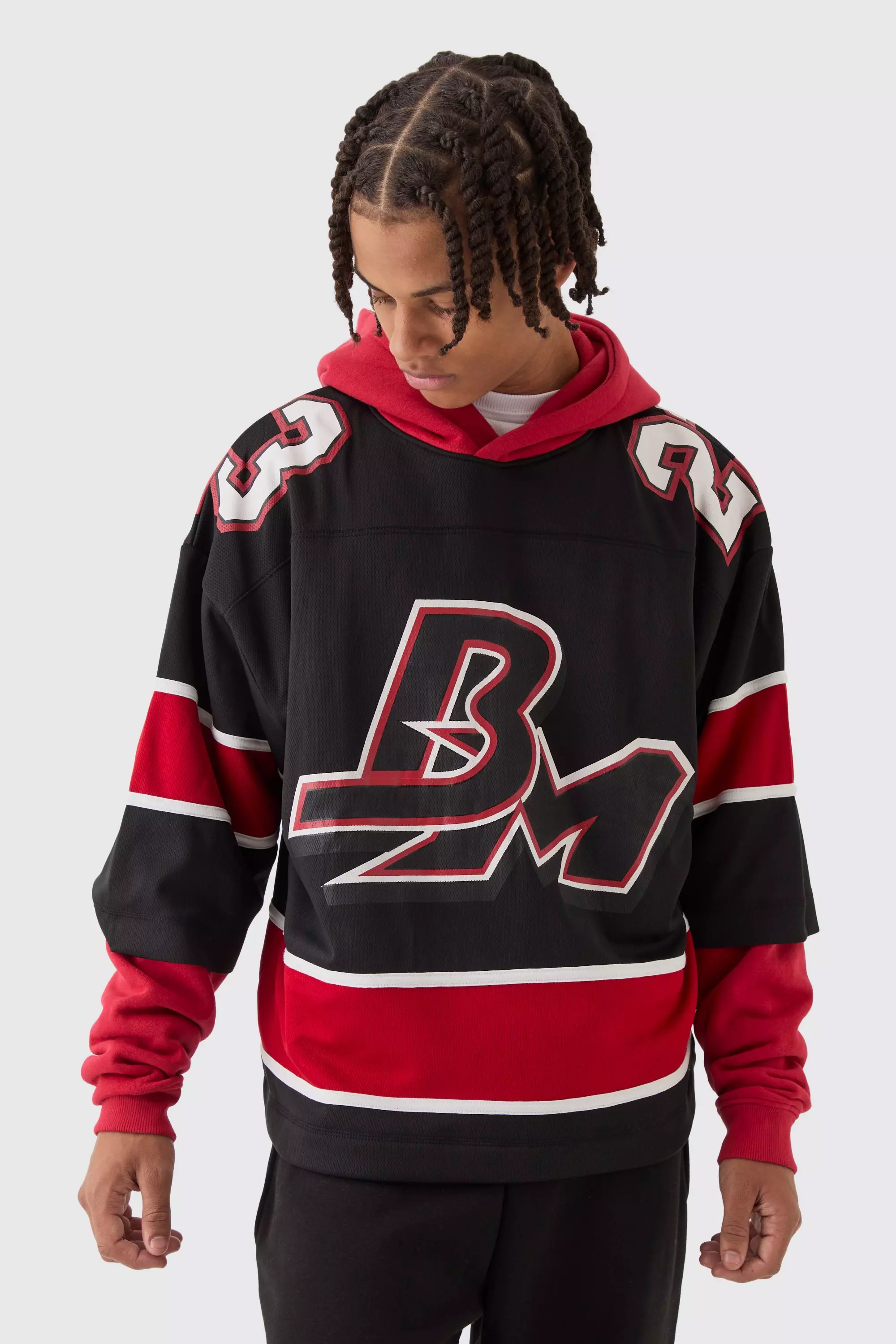 Oversized Mesh Layer Hockey Hoodie Red