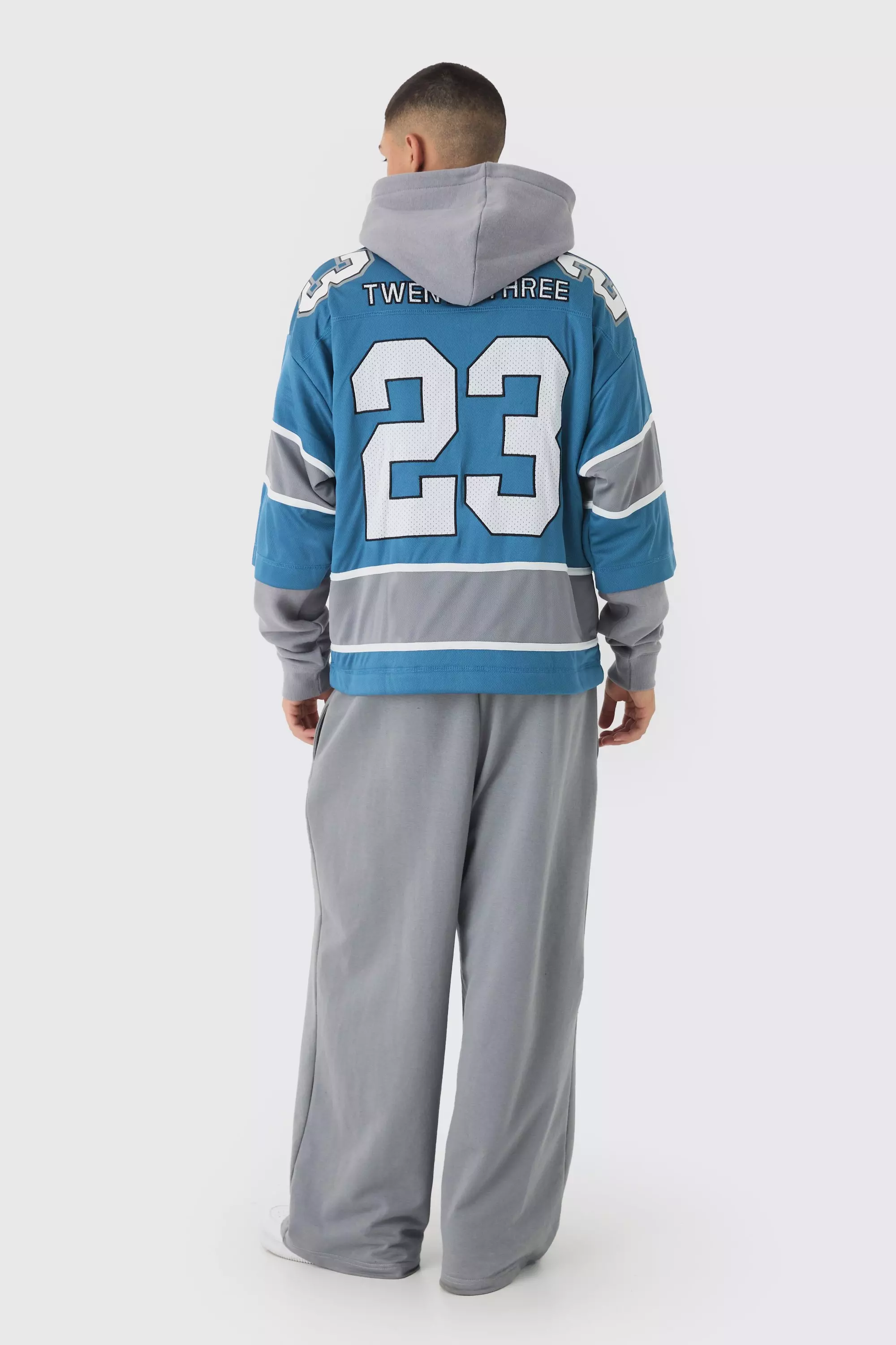 Slate blue Oversized Mesh Layer Hockey Hoodie alternative image