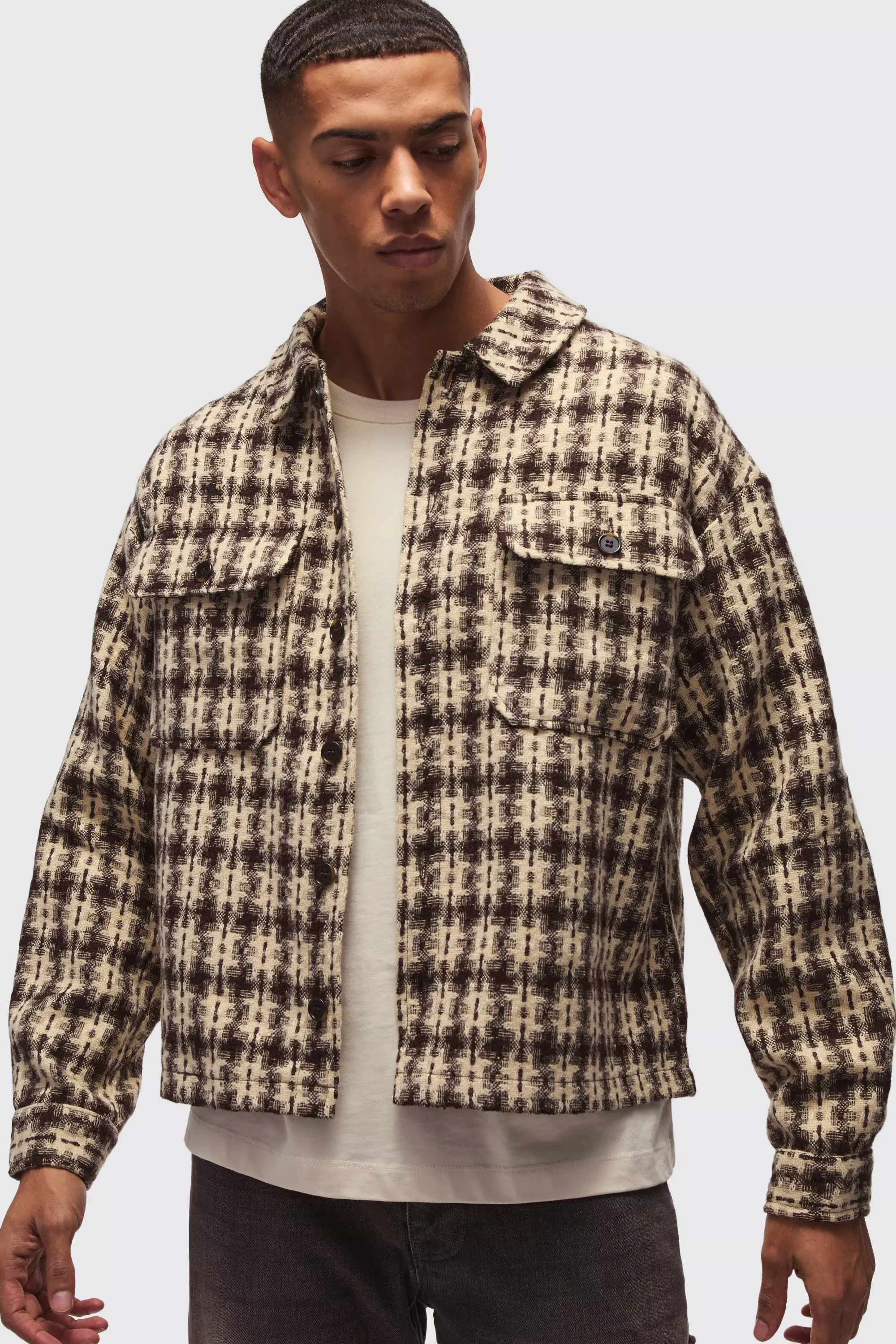 Chocolate Oversized Heavyweight Boucle Check Overshirt alternative image