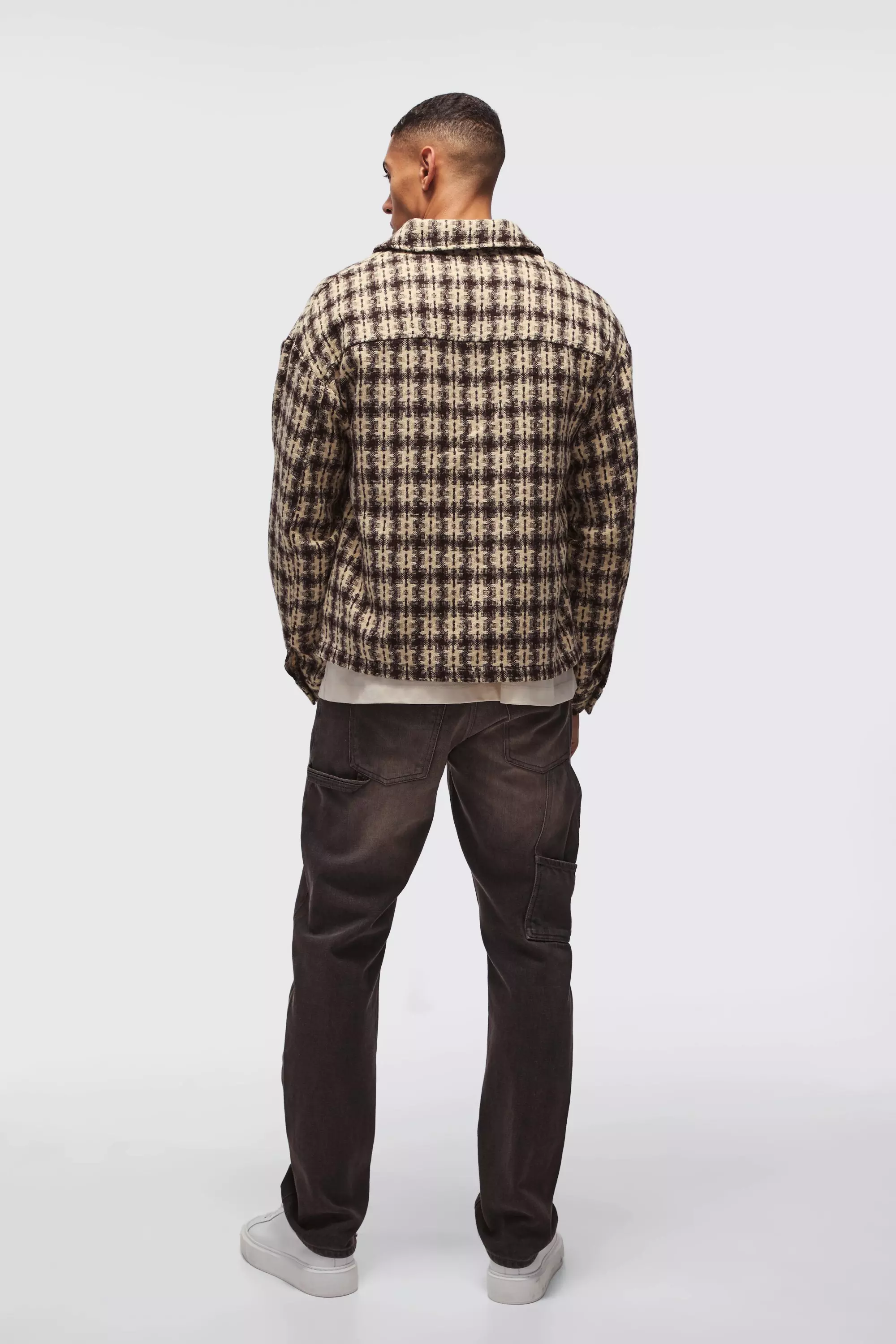 Chocolate Oversized Heavyweight Boucle Check Overshirt alternative image