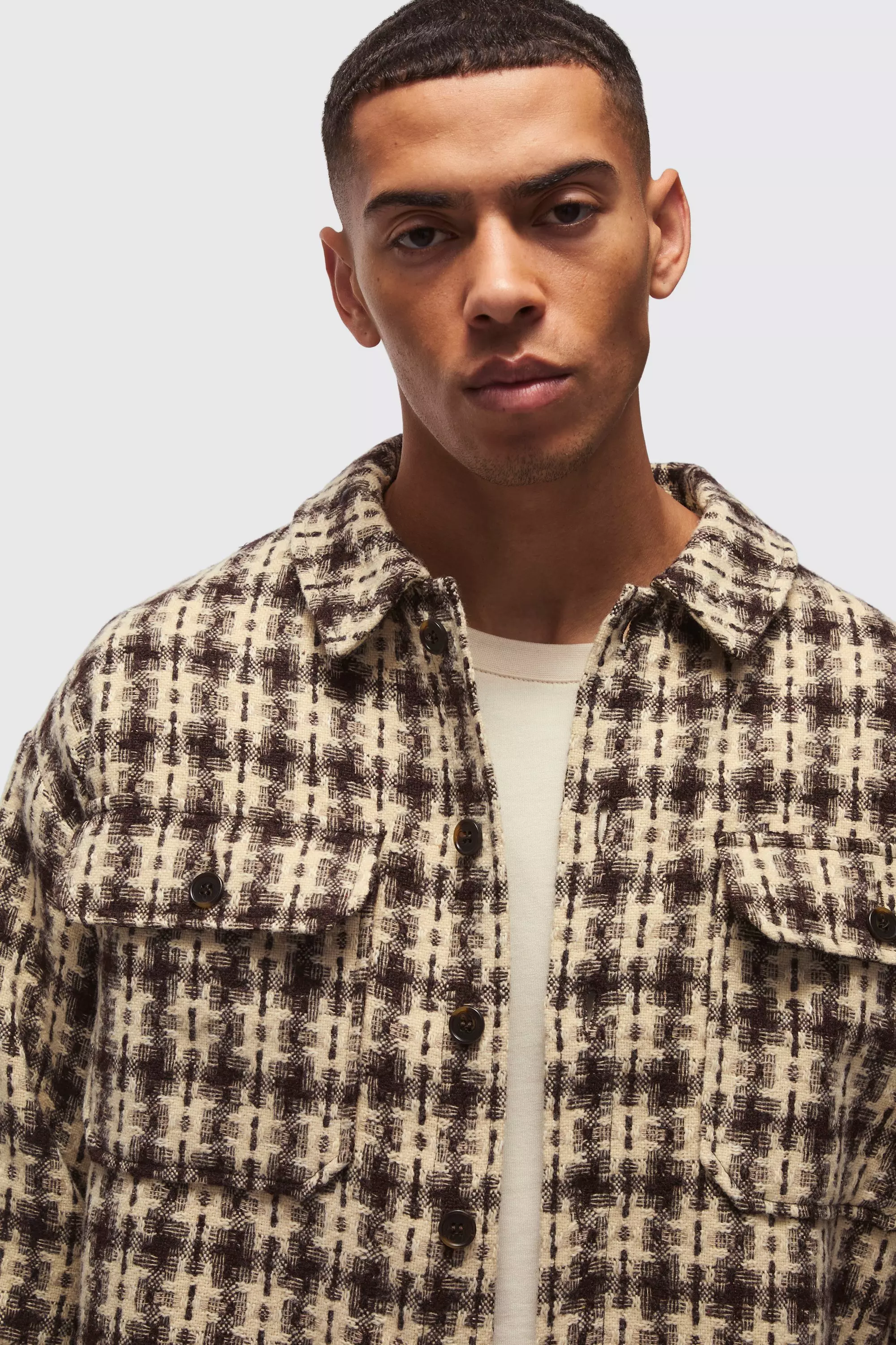Chocolate Oversized Heavyweight Boucle Check Overshirt alternative image