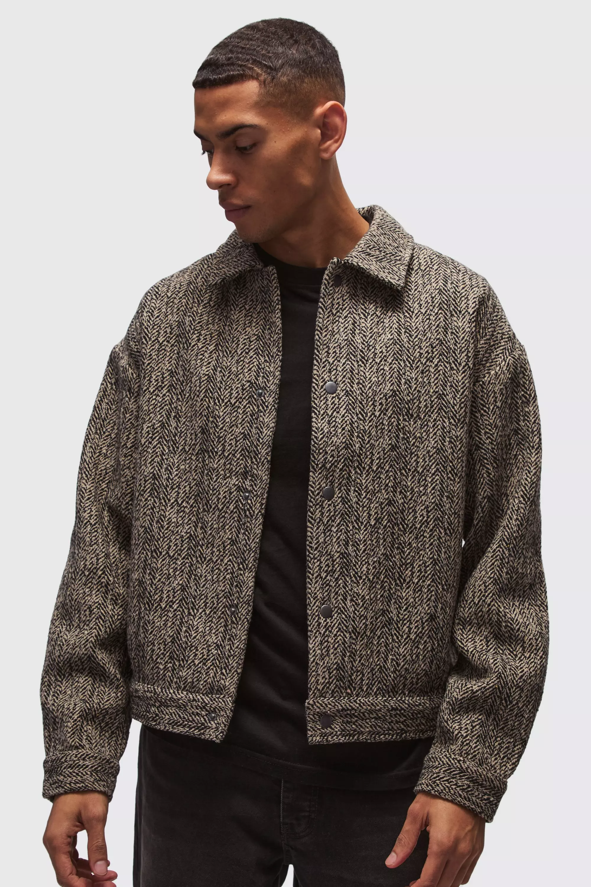 Heavyweight Boucle Herringbone Overshirt Taupe