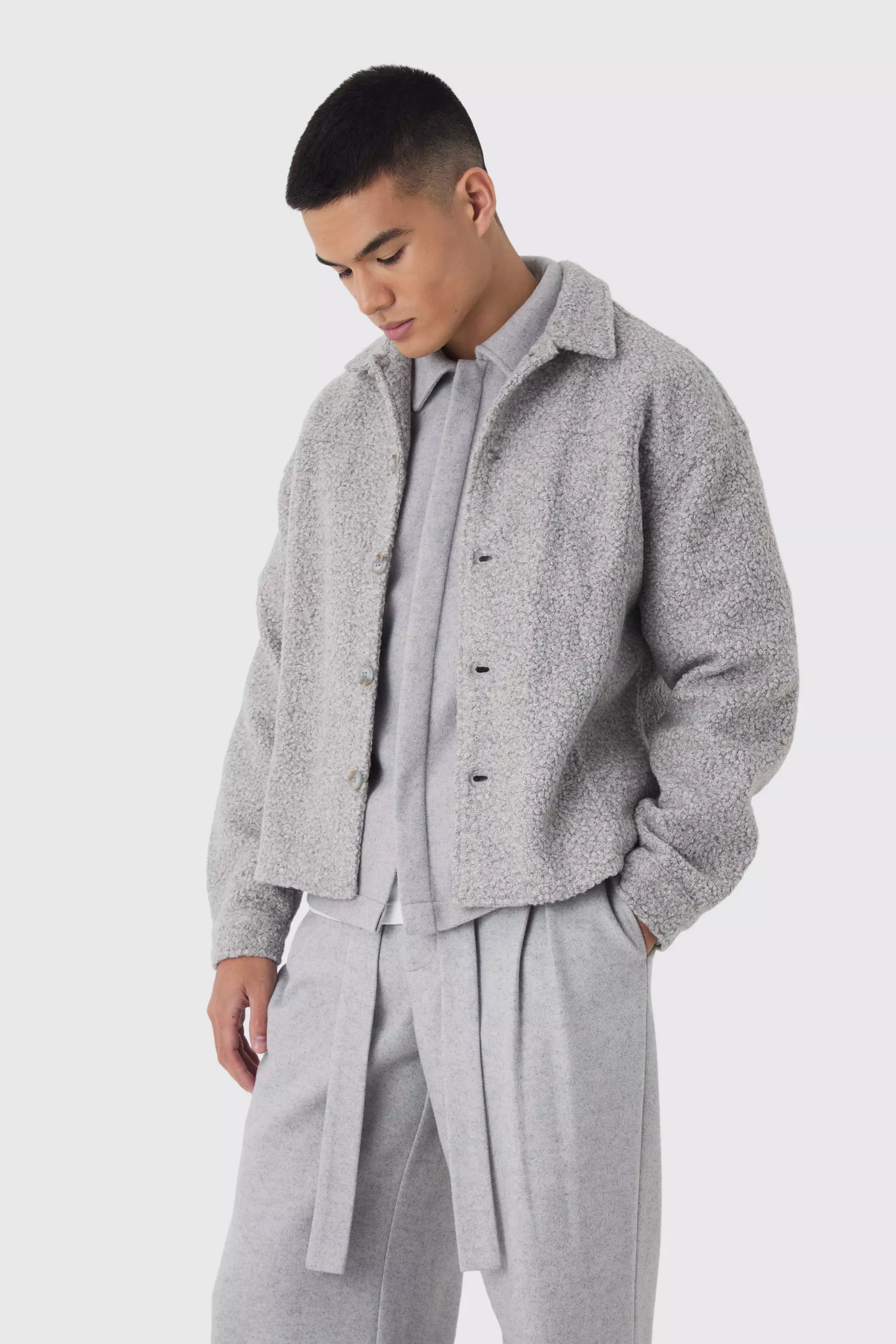 Grey Heavyweight Oversized Boucle Overshirt