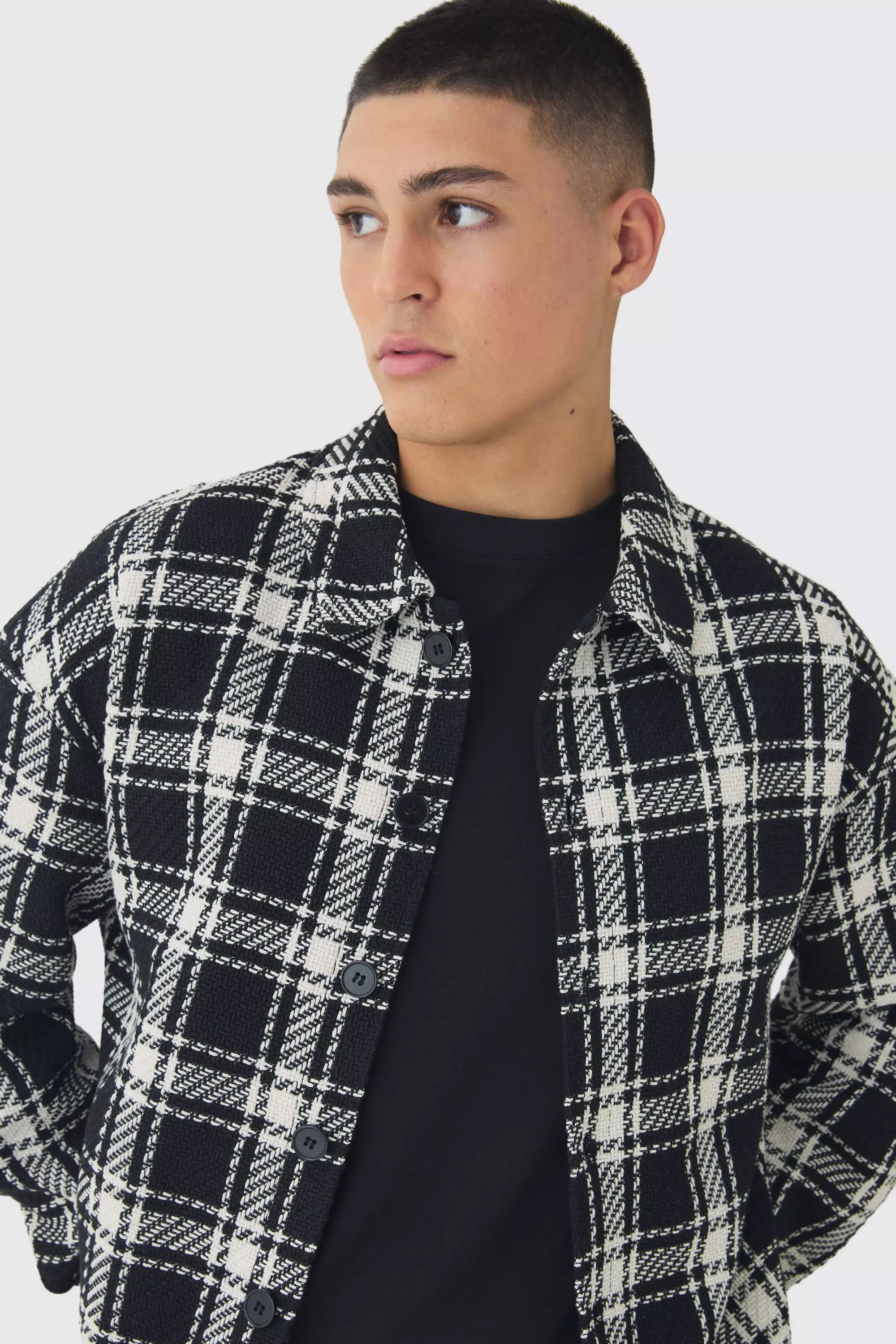 Kariertes strukturiertes Oversize Overshirt, Black alternatives Bild