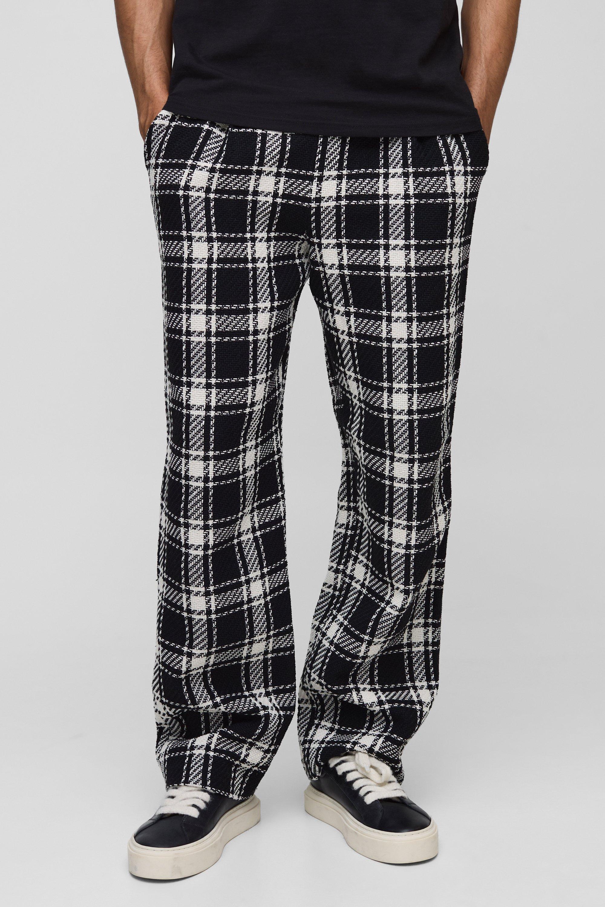 Black Relaxed Fit Heavyweight Textured Plaid Pants