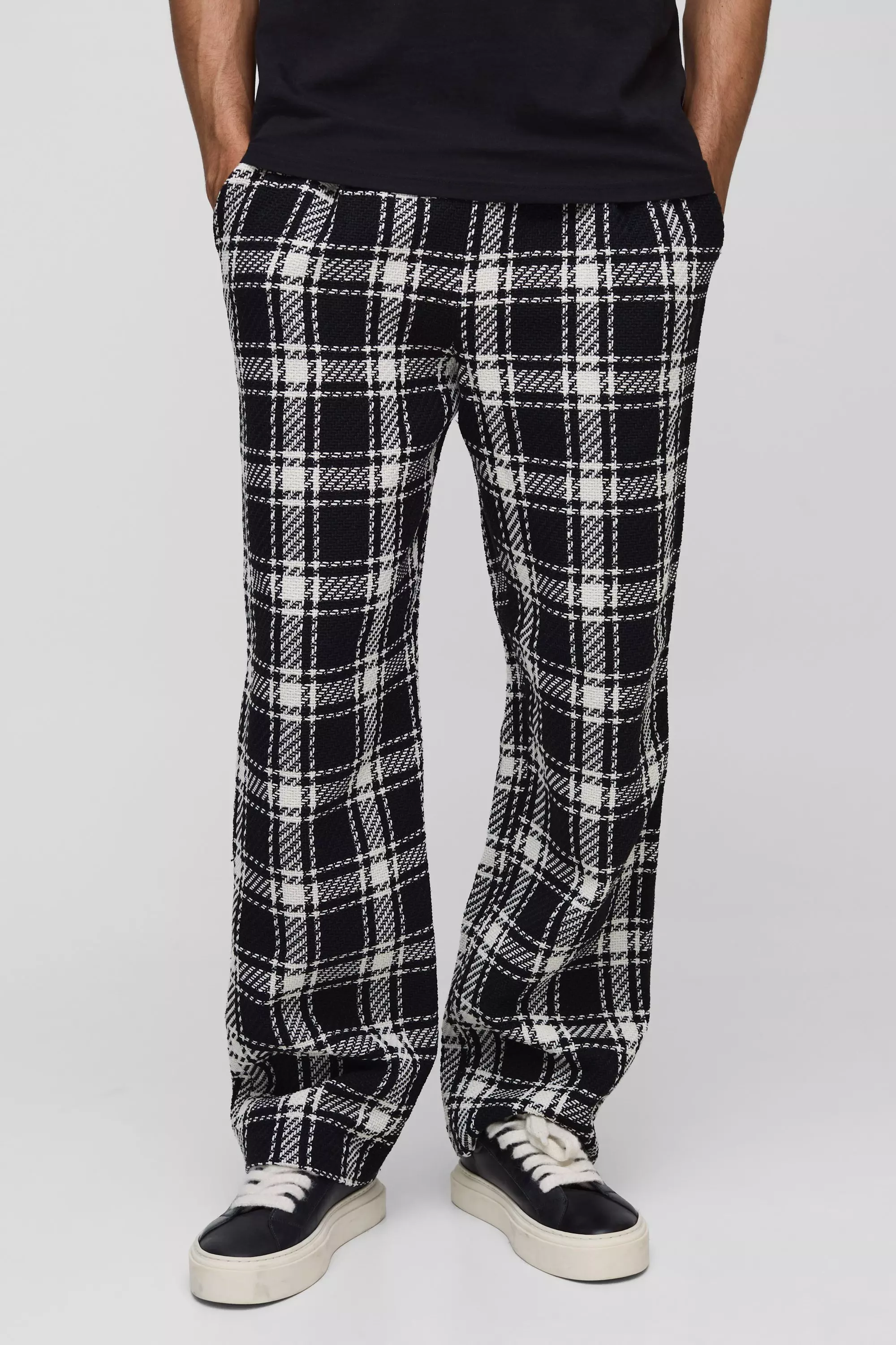 Black Dikke Geruite Baggy Broek Met Textuur alternatieve afbeelding