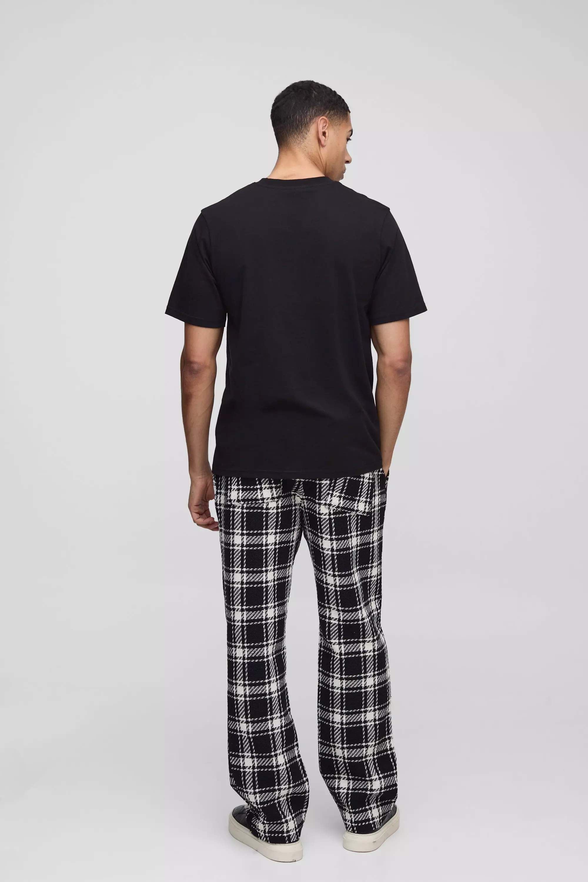Black Dikke Geruite Baggy Broek Met Textuur alternatieve afbeelding