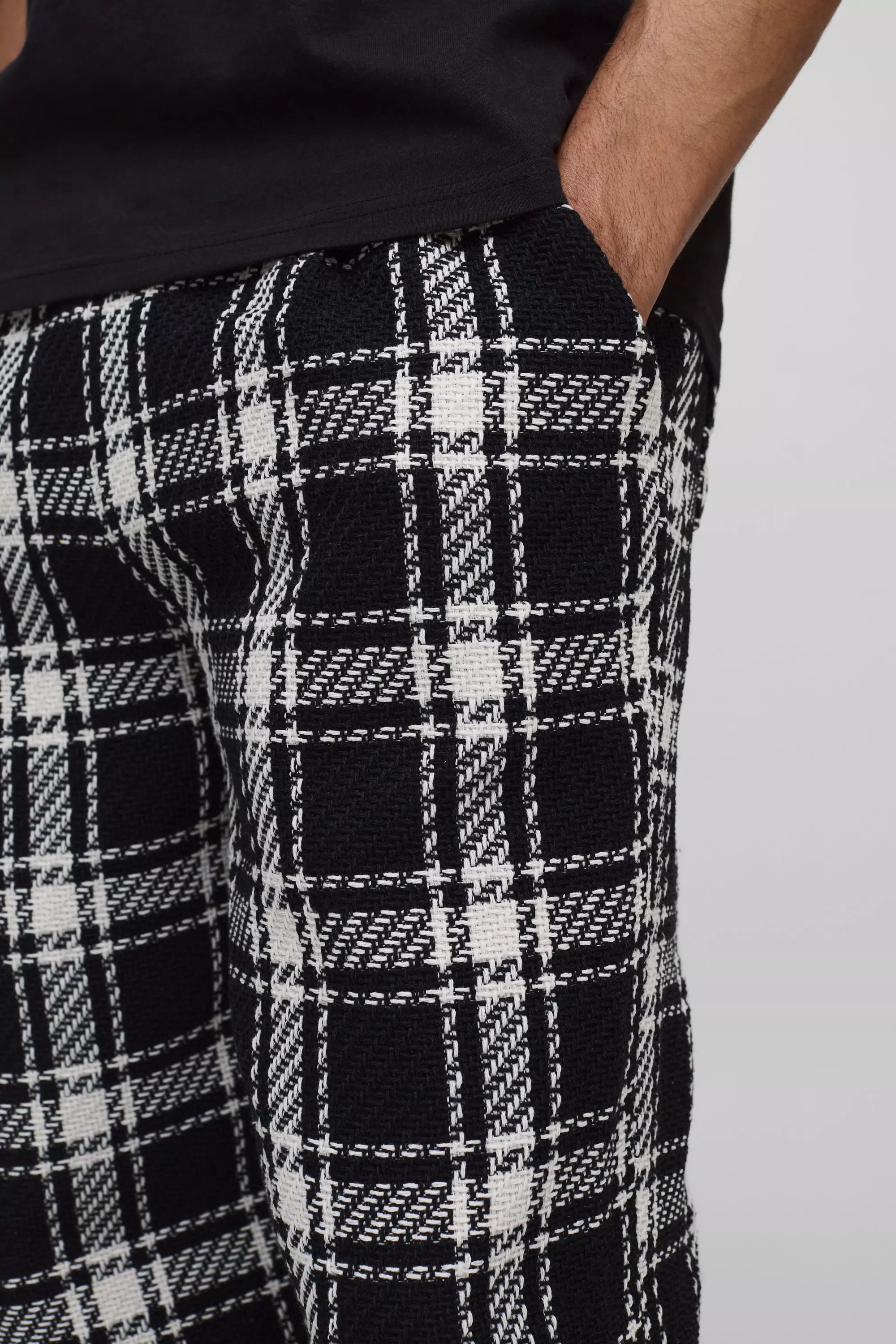 Black Dikke Geruite Baggy Broek Met Textuur alternatieve afbeelding