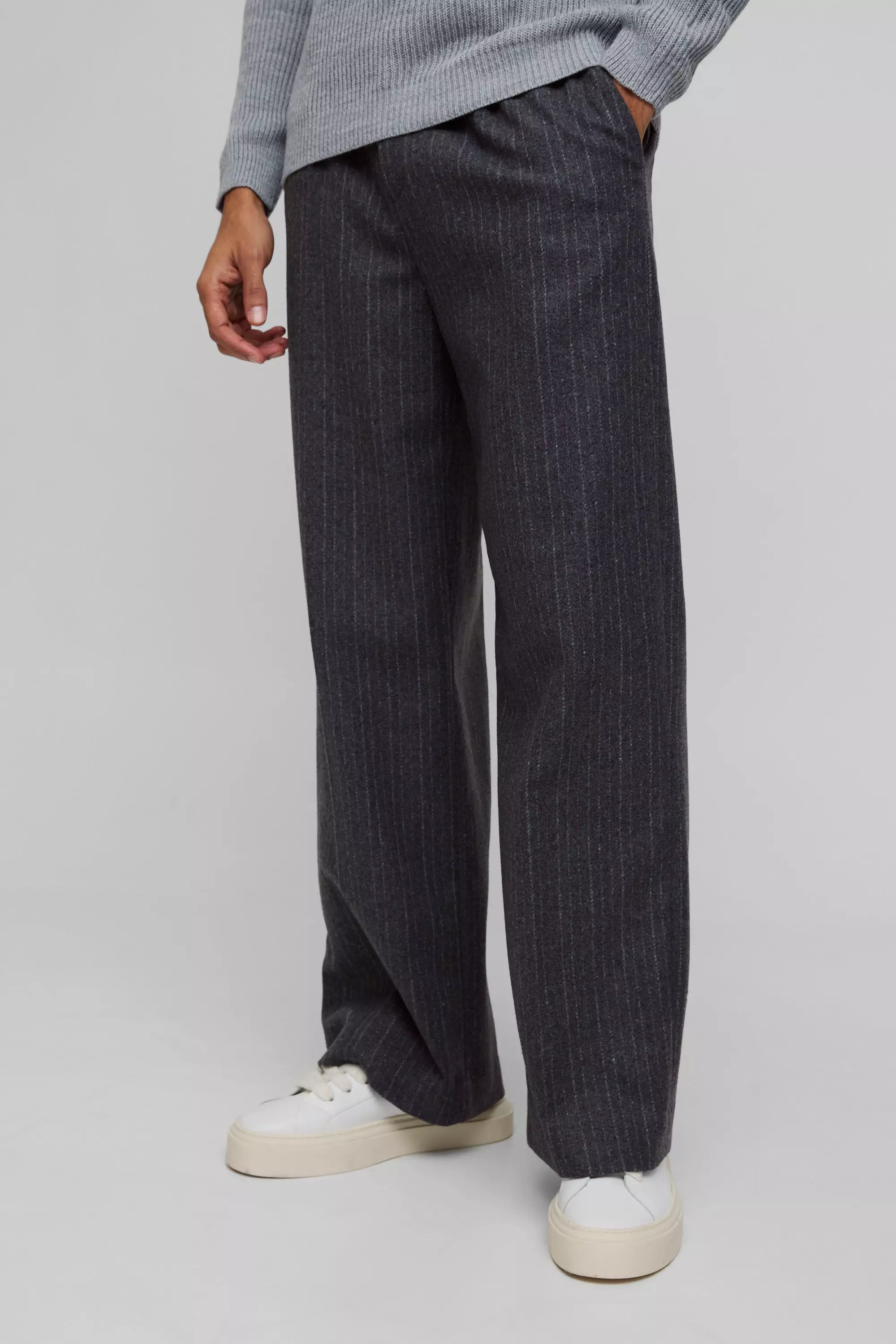 Charcoal Wide Leg Pinstripe Wool-Look Tailored Trousers alternative image