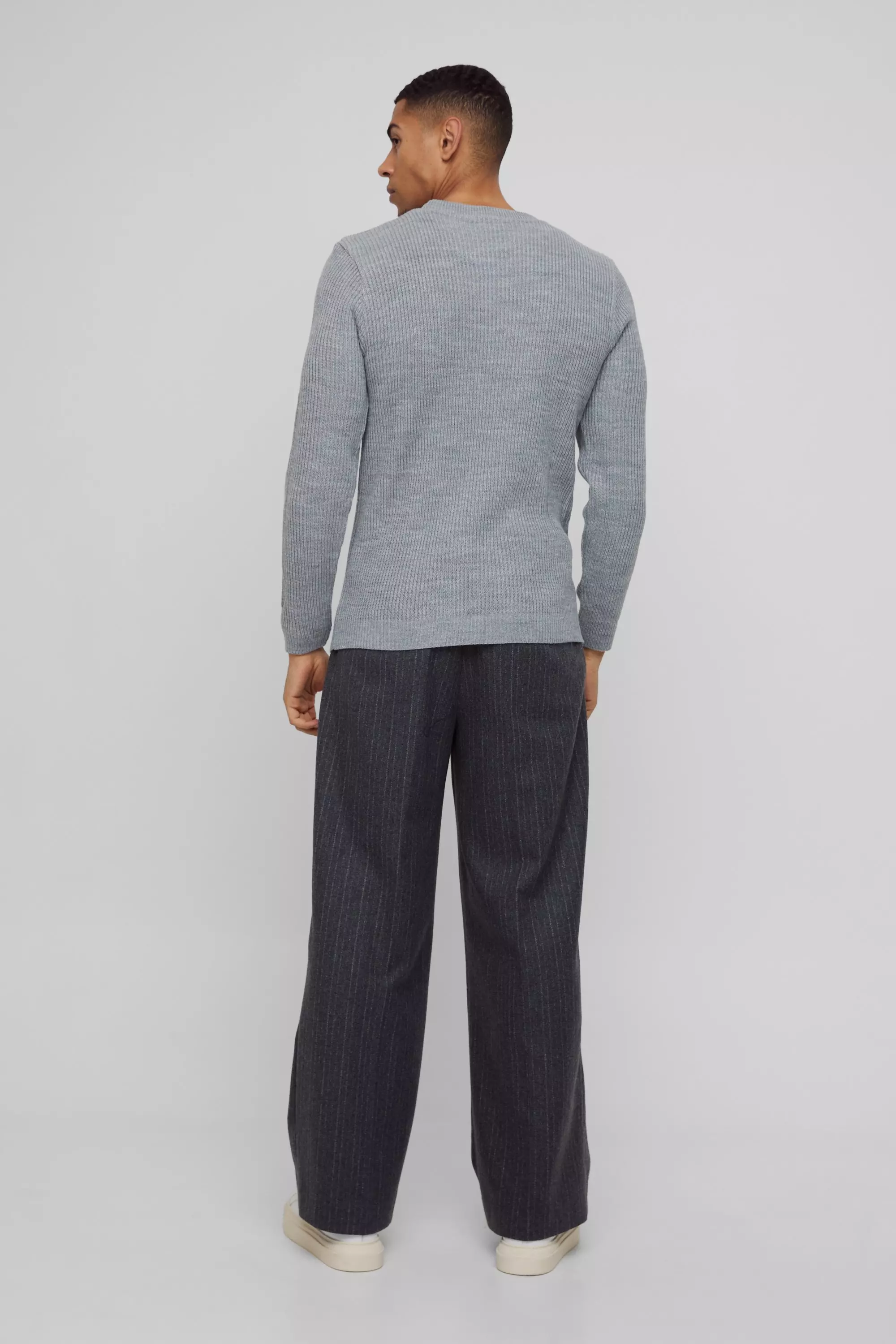 Charcoal Wide Leg Pinstripe Wool-Look Tailored Trousers alternative image