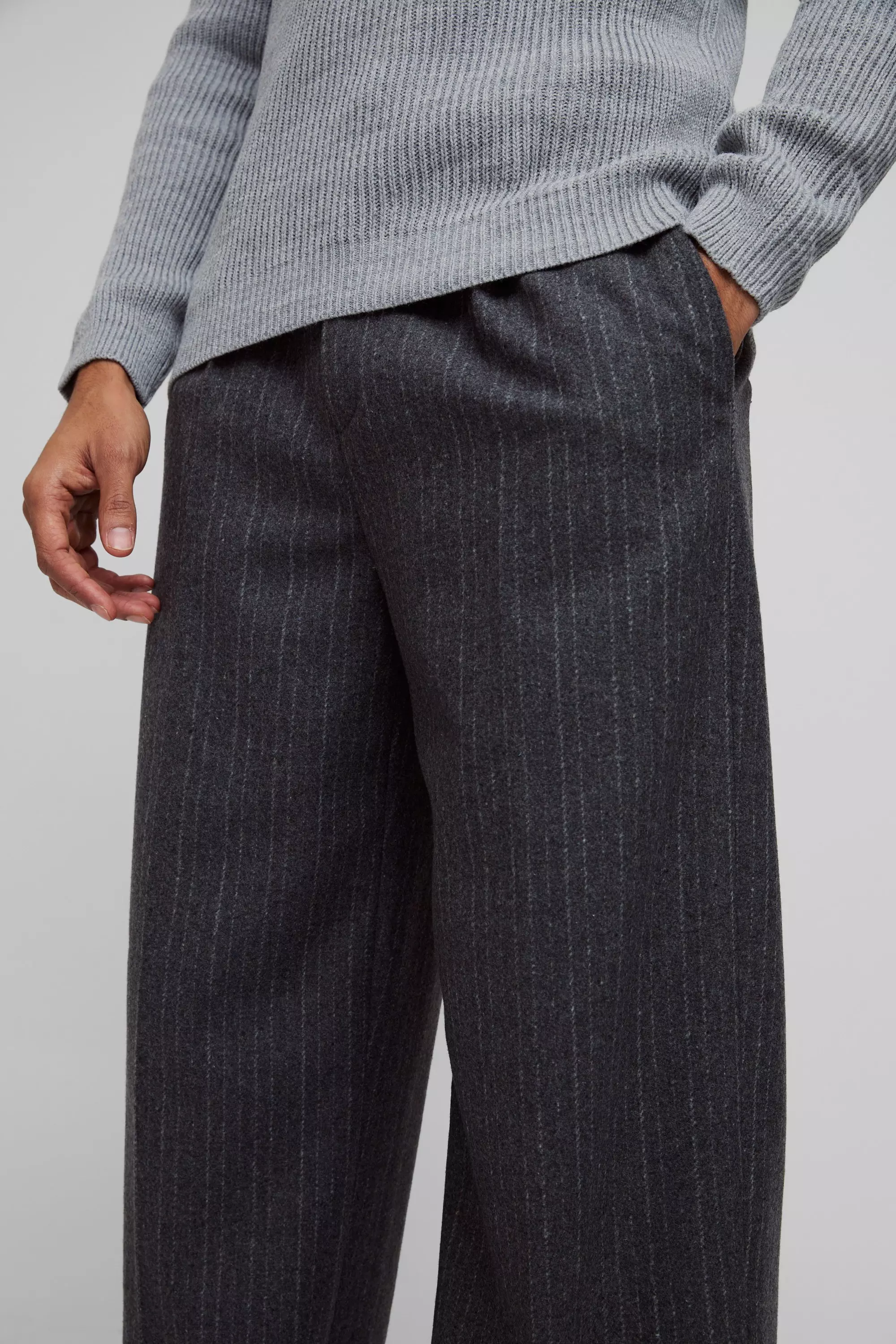 Charcoal Wide Leg Pinstripe Wool-Look Tailored Trousers alternative image
